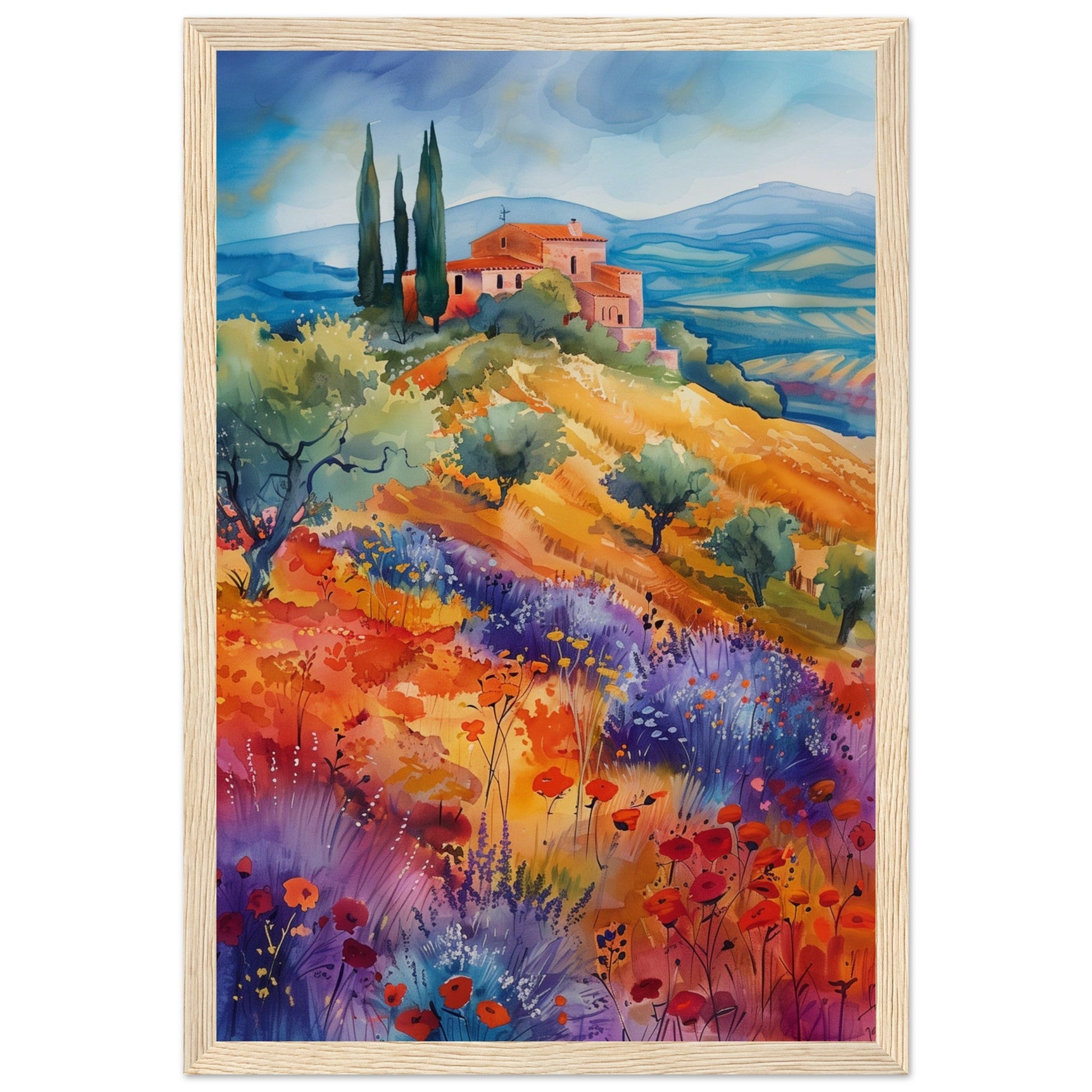 Poster Paysage Provençal ( 30x45-cm-Bois-clair)