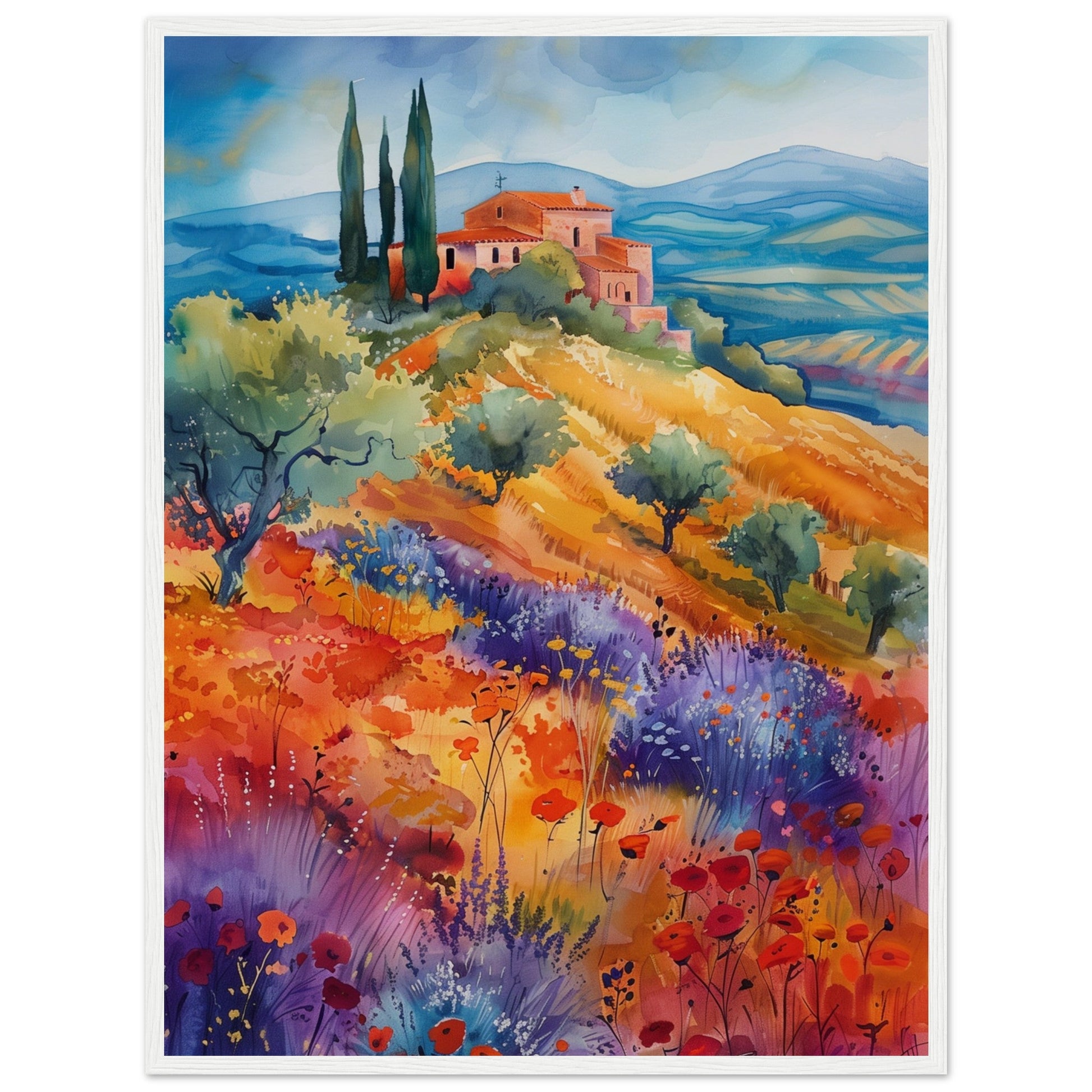 Poster Paysage Provençal ( 60x80-cm-Bois-blanc)