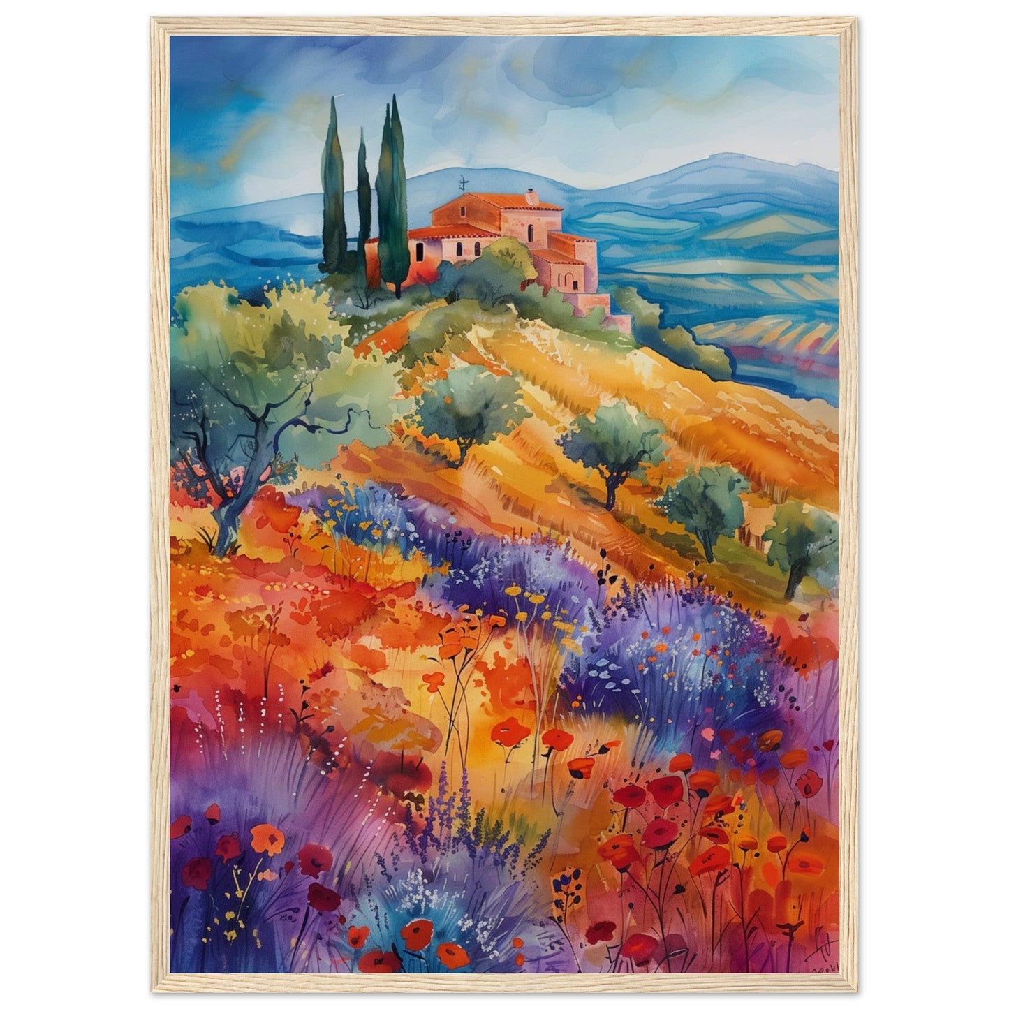 Poster Paysage Provençal ( 50x70-cm-Bois-clair)