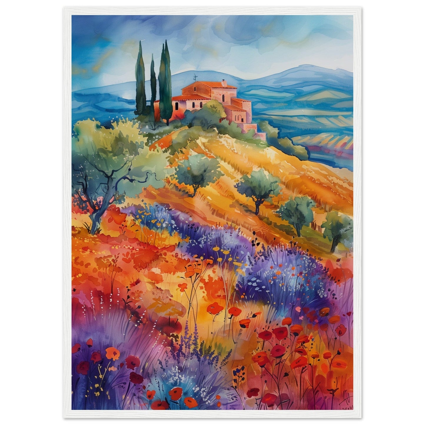 Poster Paysage Provençal ( 50x70-cm-Bois-blanc)