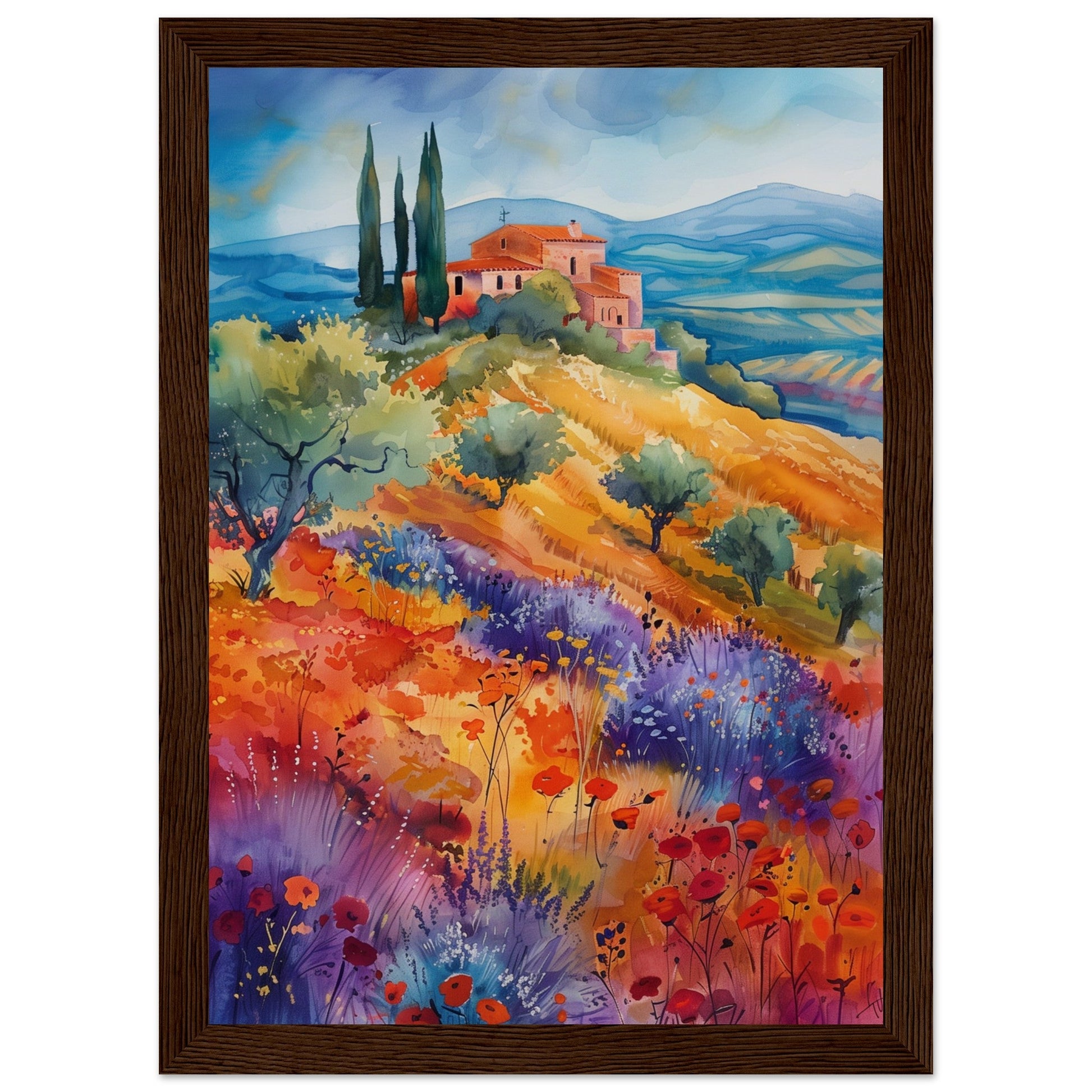 Poster Paysage Provençal ( 21x29.7-cm-Bois-foncé)