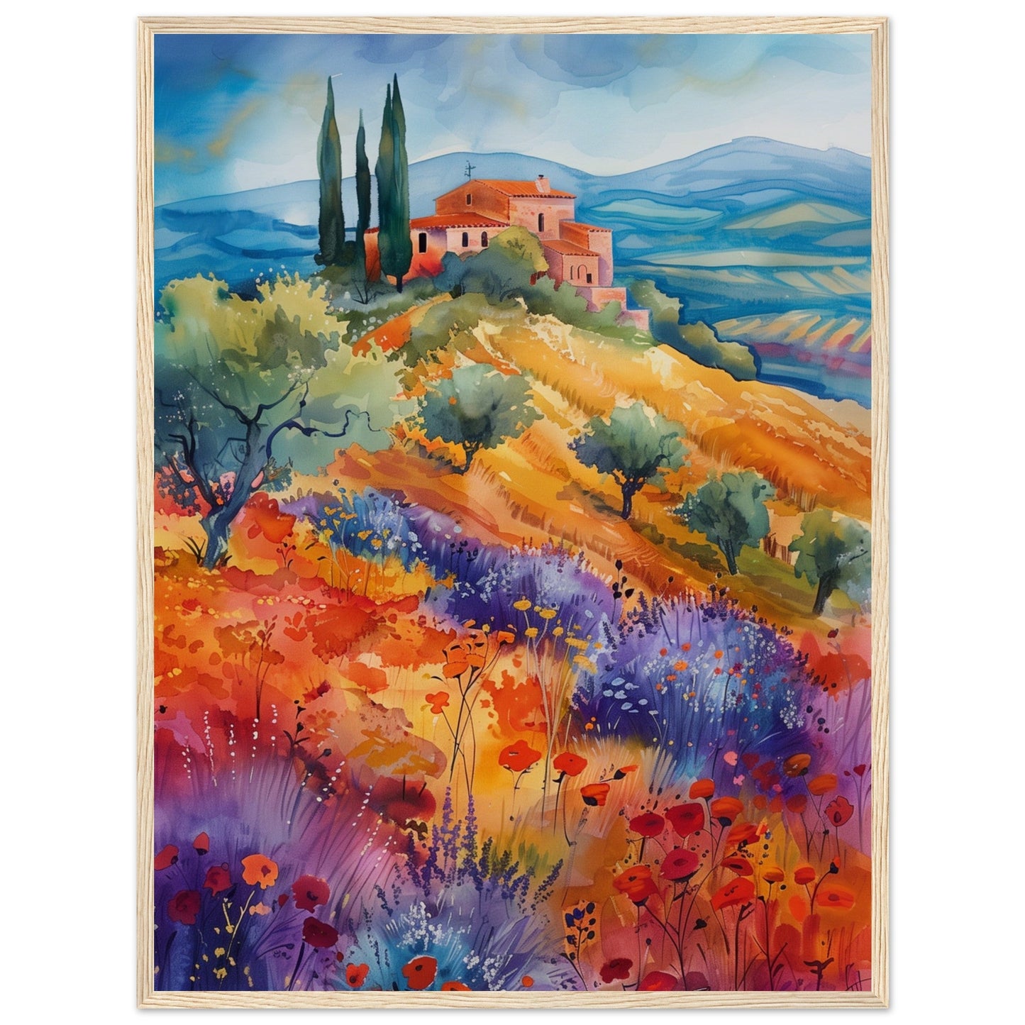 Poster Paysage Provençal ( 60x80-cm-Bois-clair)