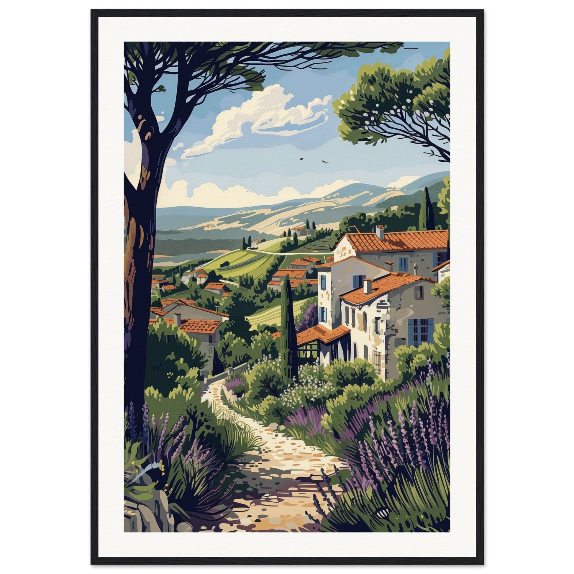 Poster Paysage Provence ( 70x100-cm-Bois-noir)