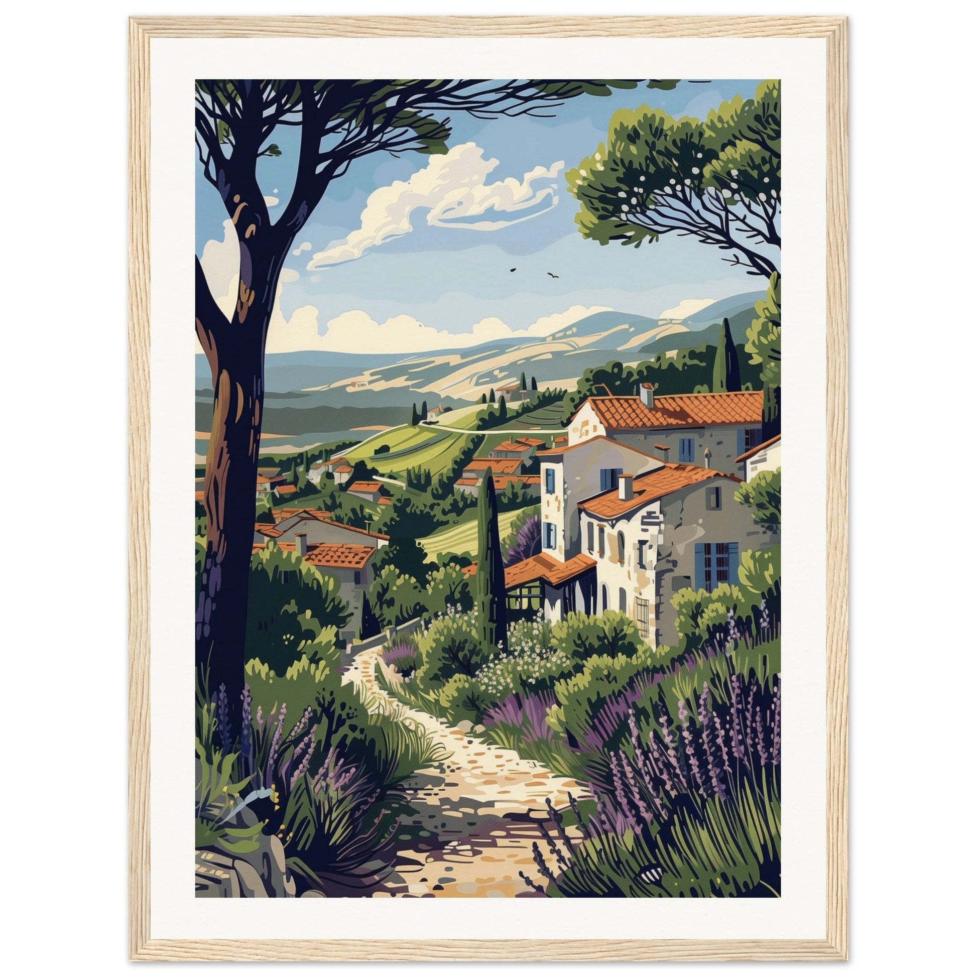 Poster Paysage Provence ( 45x60-cm-Bois-clair)