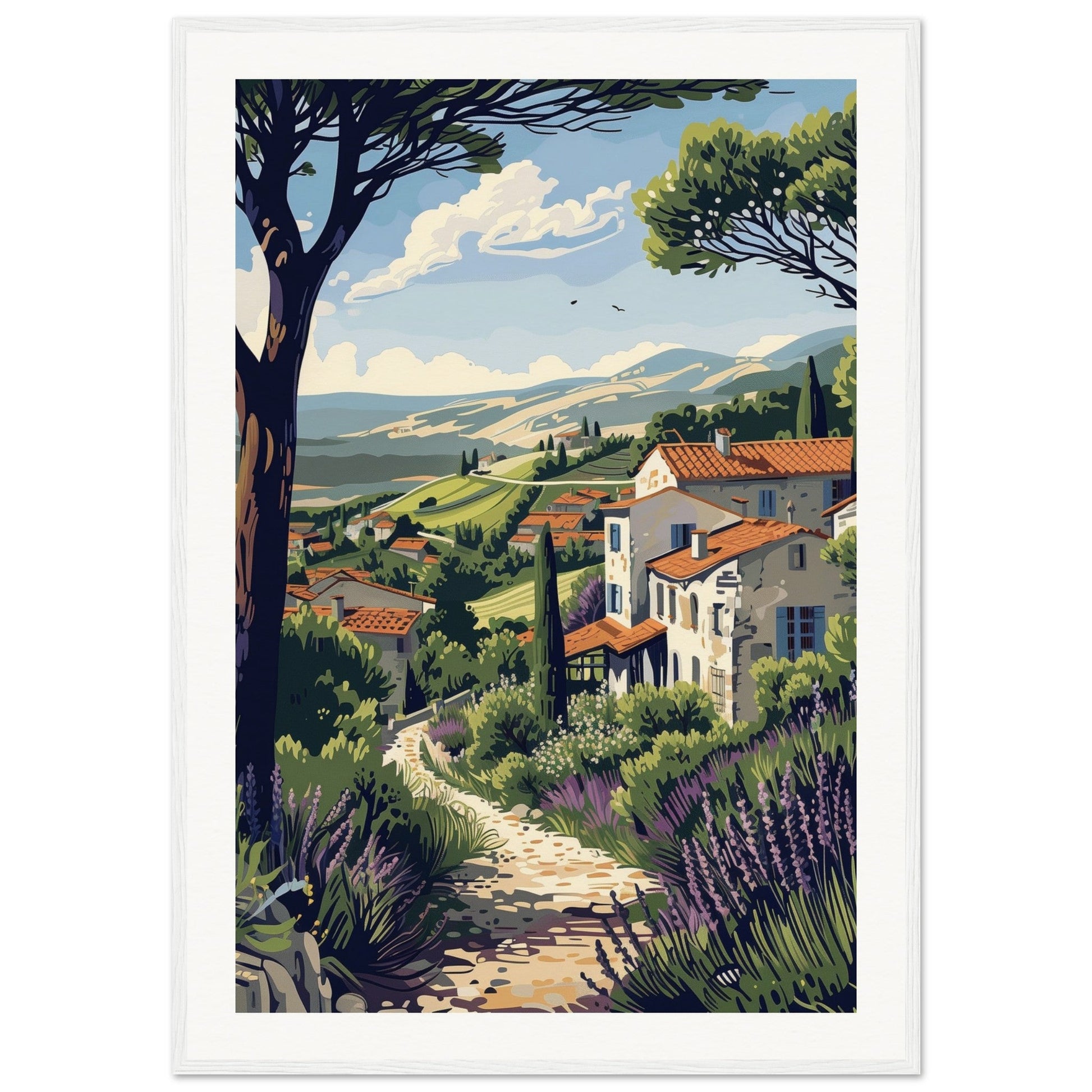 Poster Paysage Provence ( 70x100-cm-Bois-blanc)