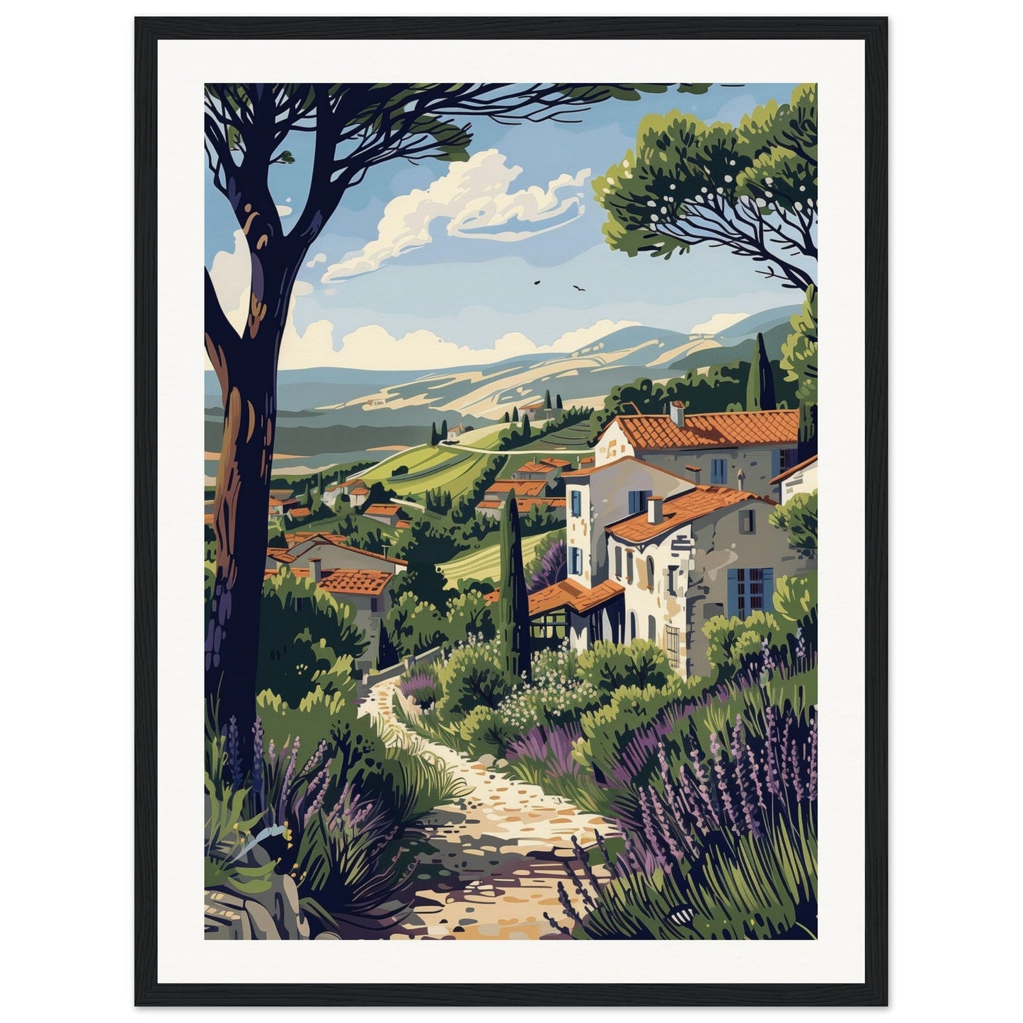 Poster Paysage Provence ( 45x60-cm-Bois-noir)