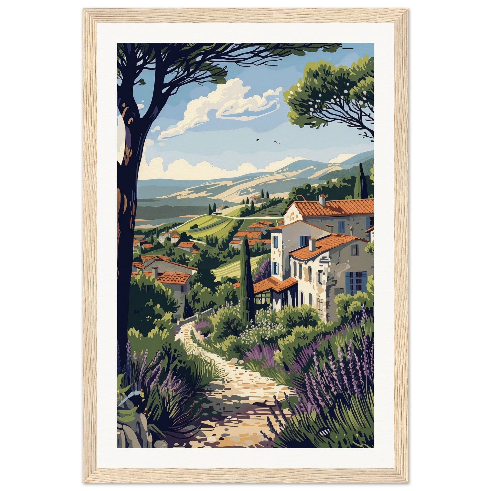 Poster Paysage Provence ( 30x45-cm-Bois-clair)