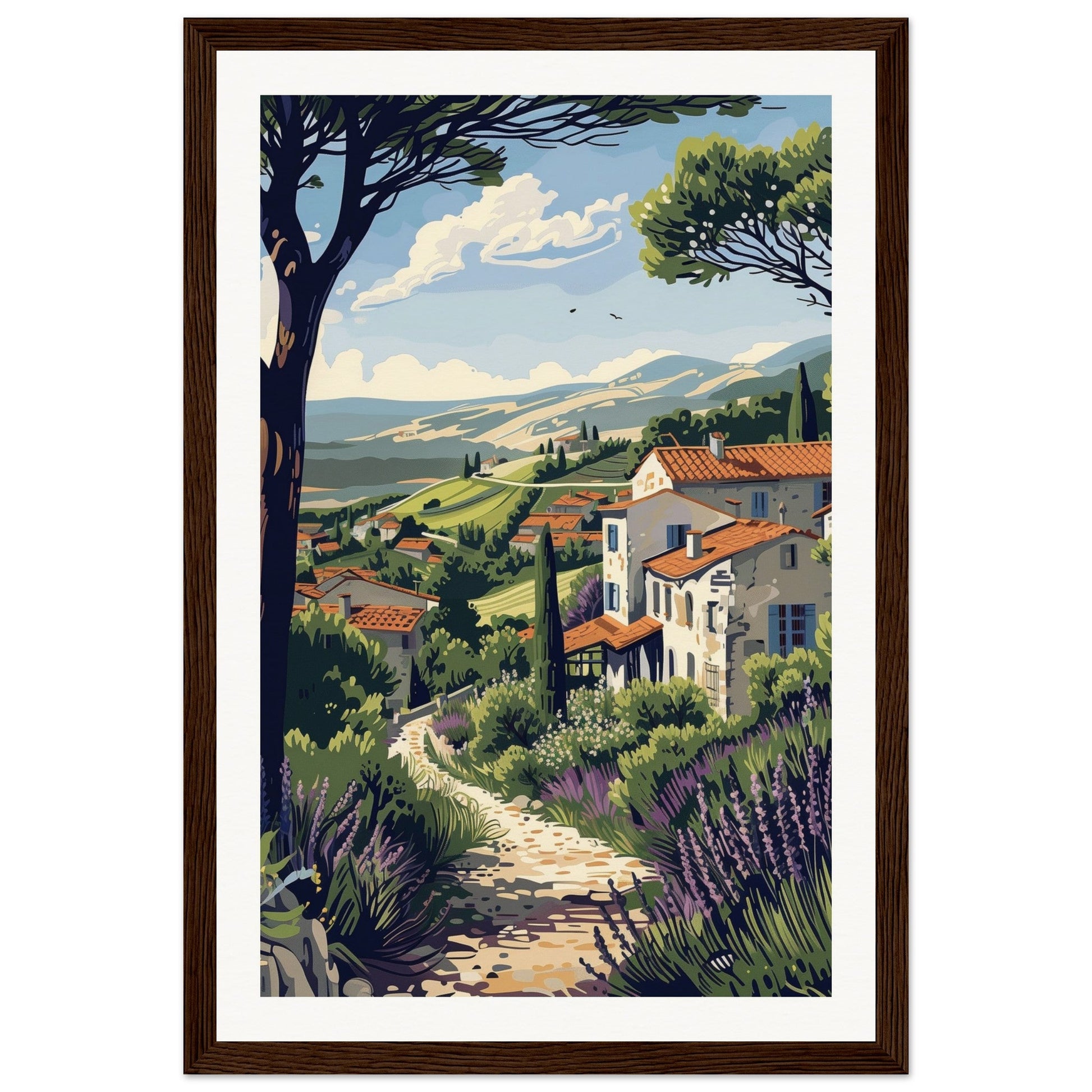 Poster Paysage Provence ( 30x45-cm-Bois-foncé)