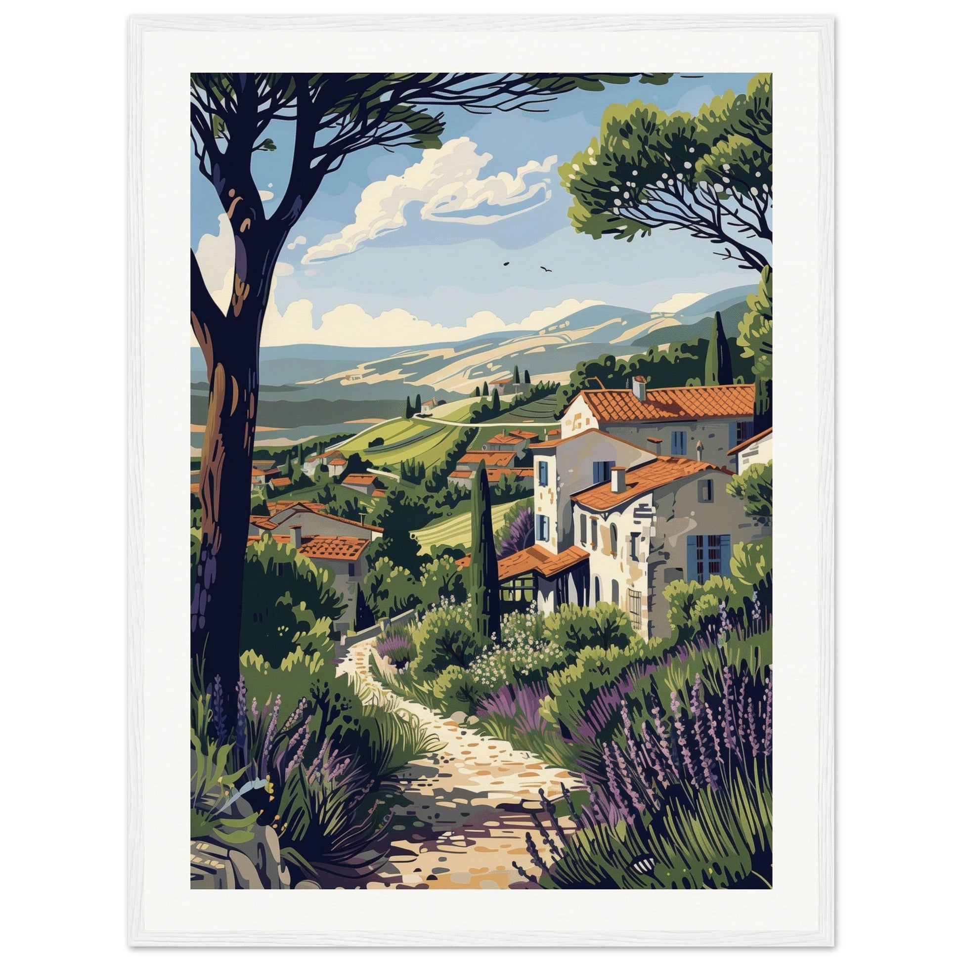 Poster Paysage Provence ( 60x80-cm-Bois-blanc)