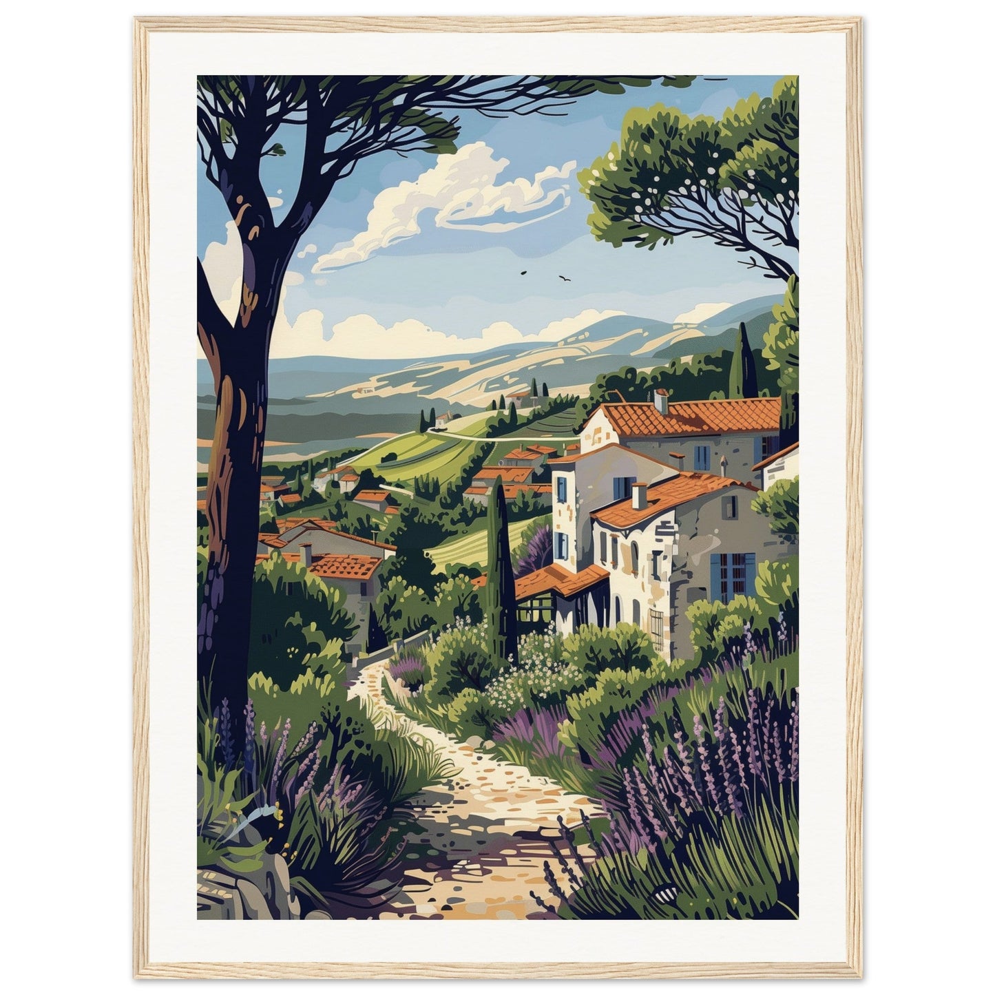 Poster Paysage Provence ( 60x80-cm-Bois-clair)