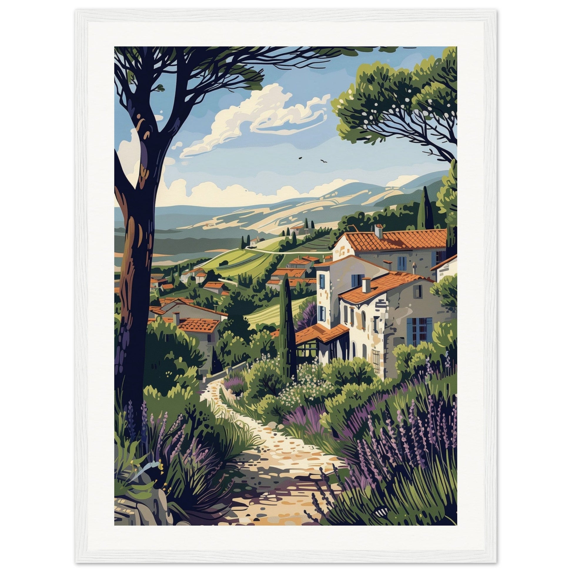 Poster Paysage Provence ( 45x60-cm-Bois-blanc)