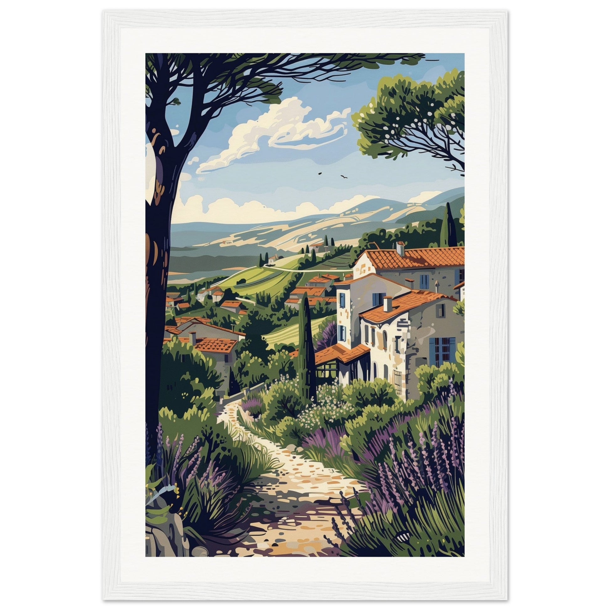 Poster Paysage Provence ( 30x45-cm-Bois-blanc)