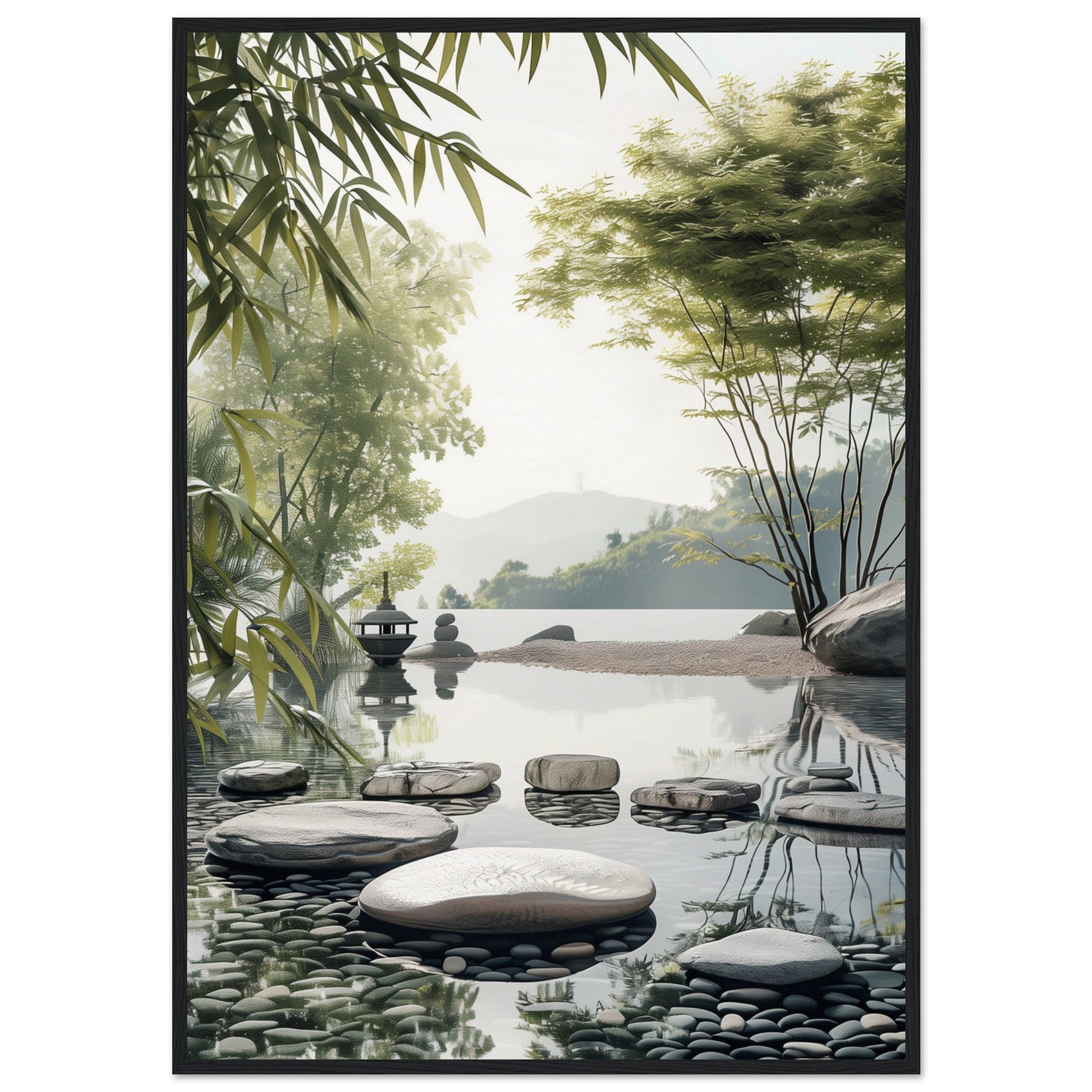 Poster Paysage Zen ( 70x100-cm-Bois-noir)