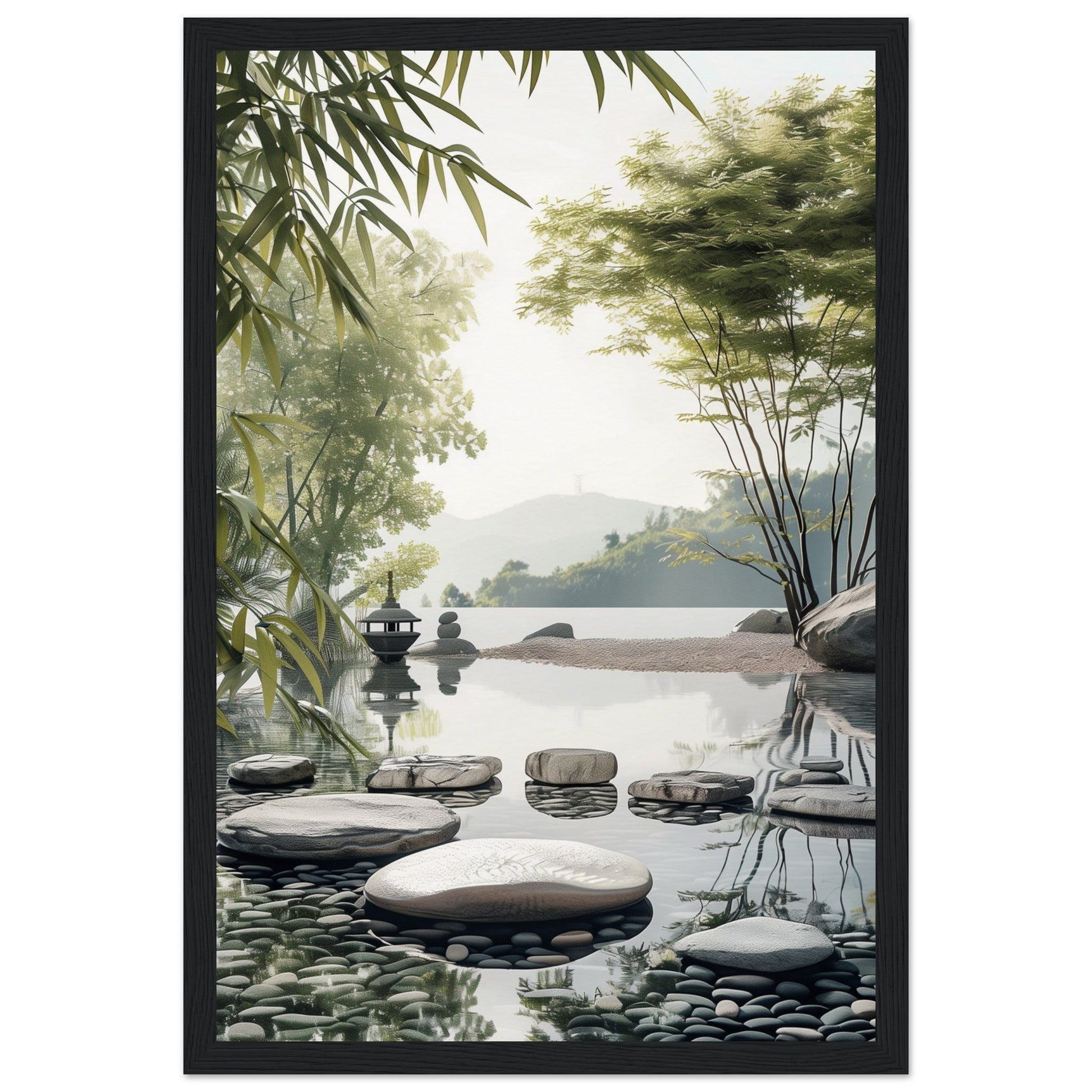 Poster Paysage Zen ( 30x45-cm-Bois-noir)