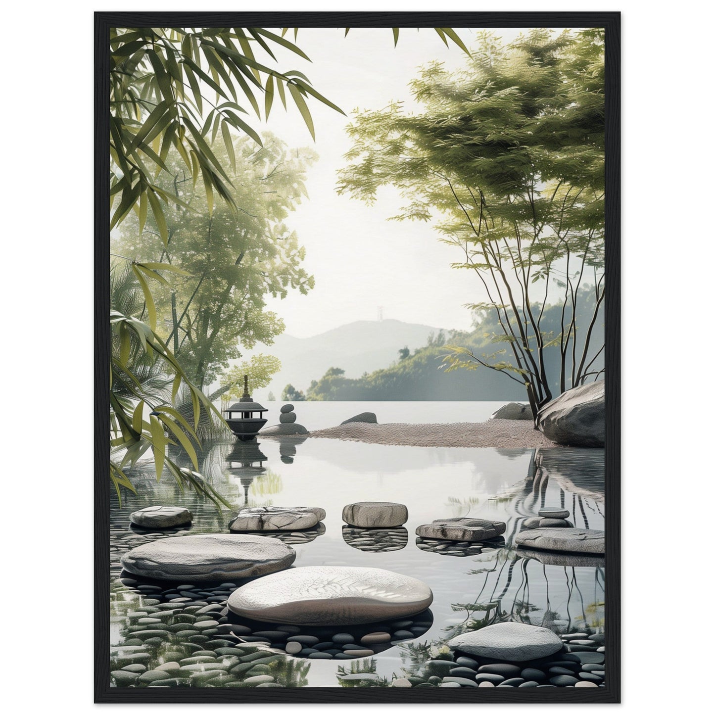 Poster Paysage Zen ( 45x60-cm-Bois-noir)