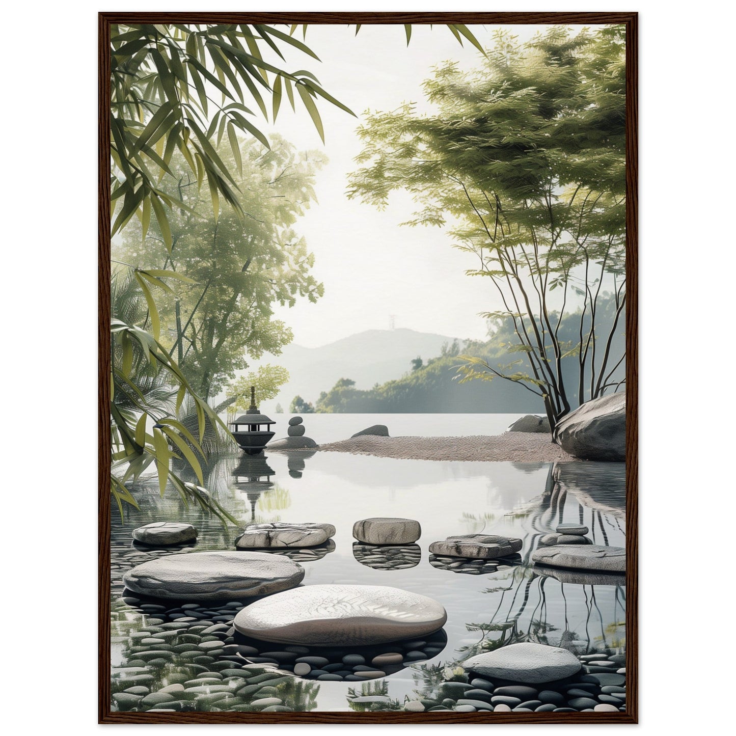 Poster Paysage Zen ( 60x80-cm-Bois-foncé)