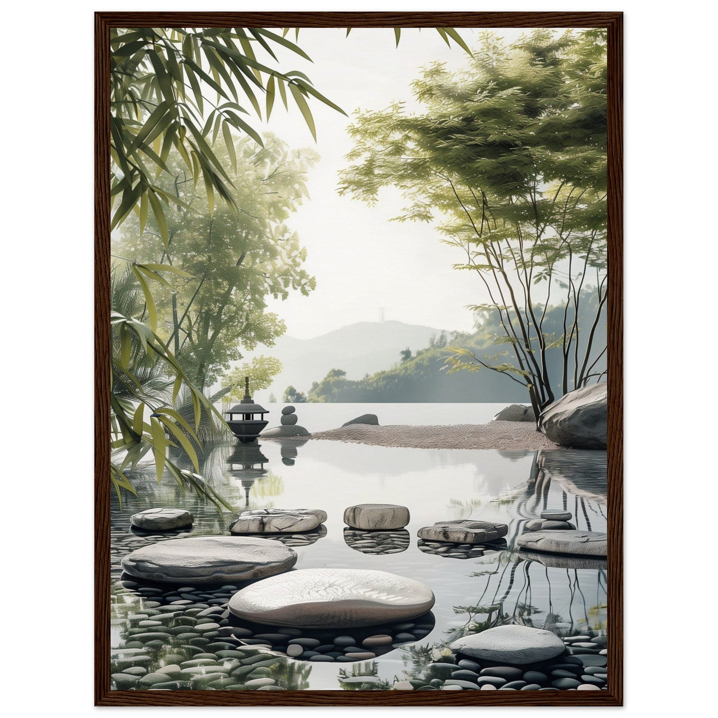 Poster Paysage Zen ( 45x60-cm-Bois-foncé)