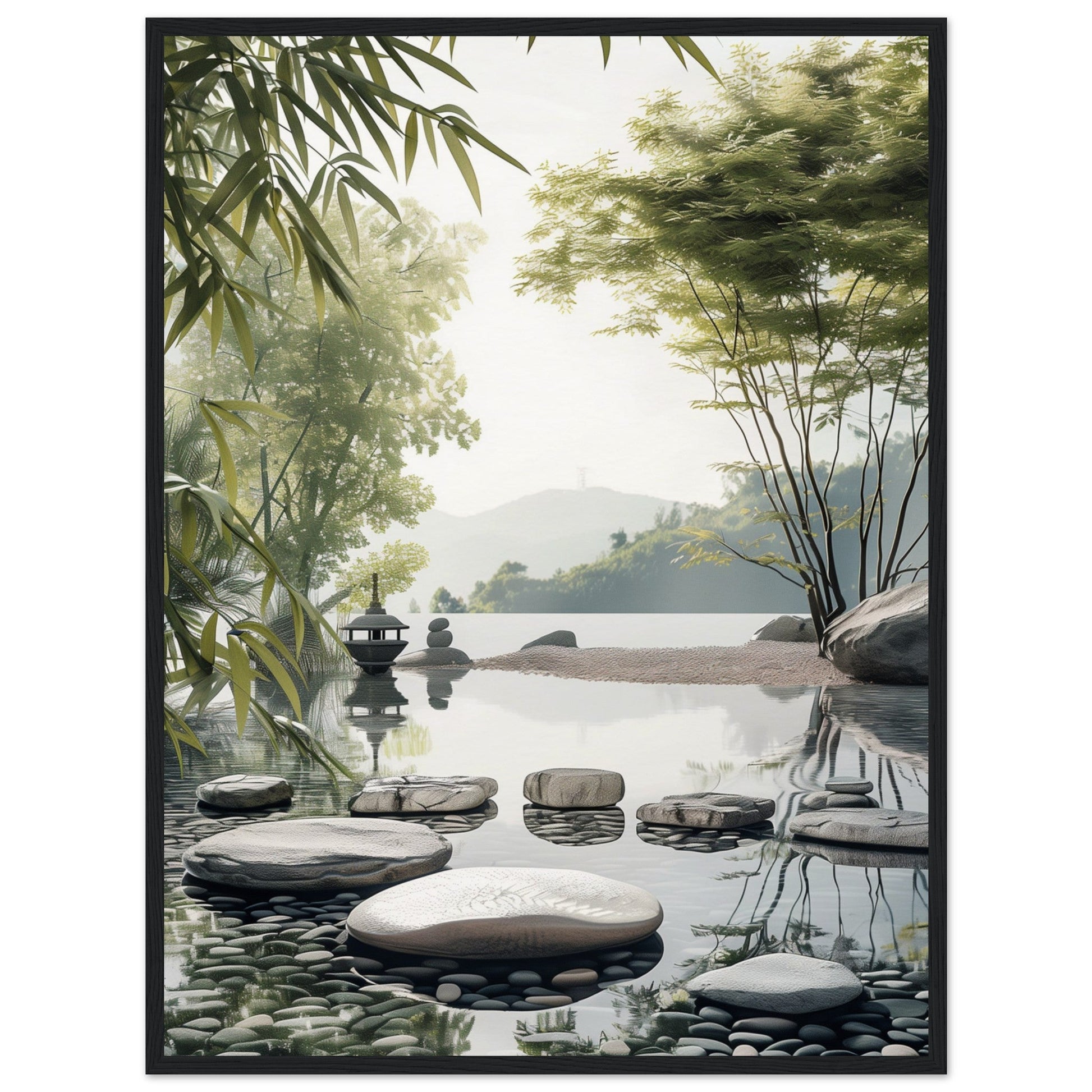 Poster Paysage Zen ( 60x80-cm-Bois-noir)