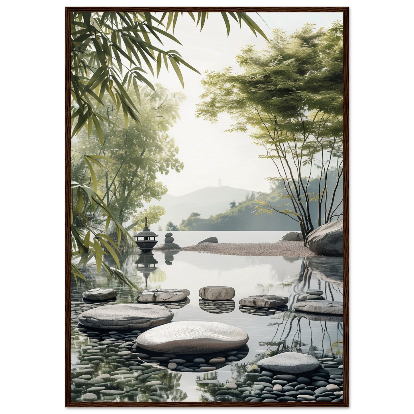 Poster Paysage Zen ( 70x100-cm-Bois-foncé)