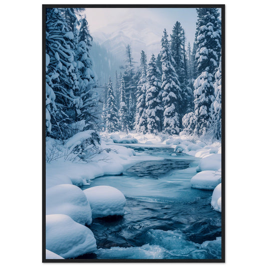 Poster Paysage d'Hiver ( 70x100-cm-Bois-noir)