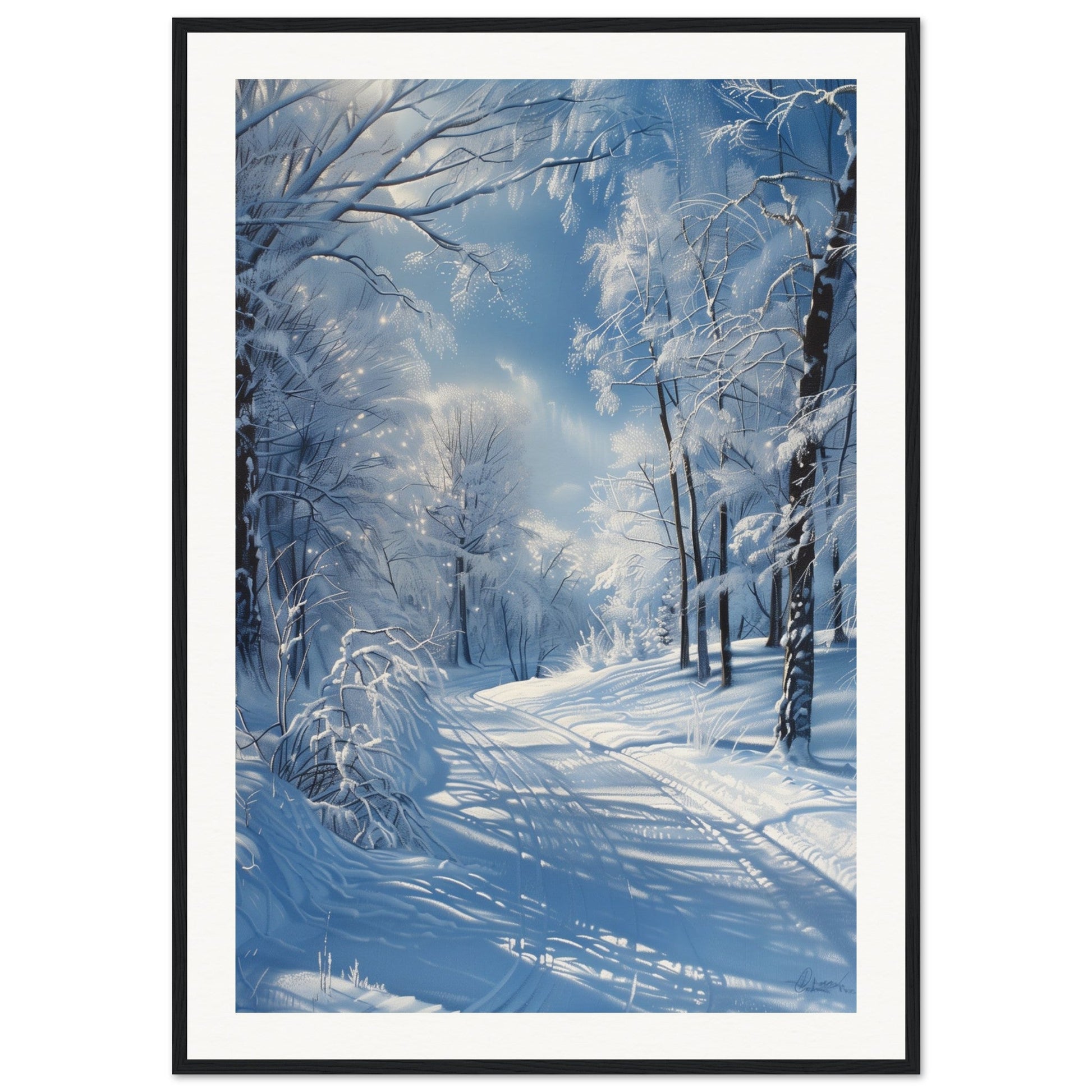 Poster Paysage de Neige ( 70x100-cm-Bois-noir)