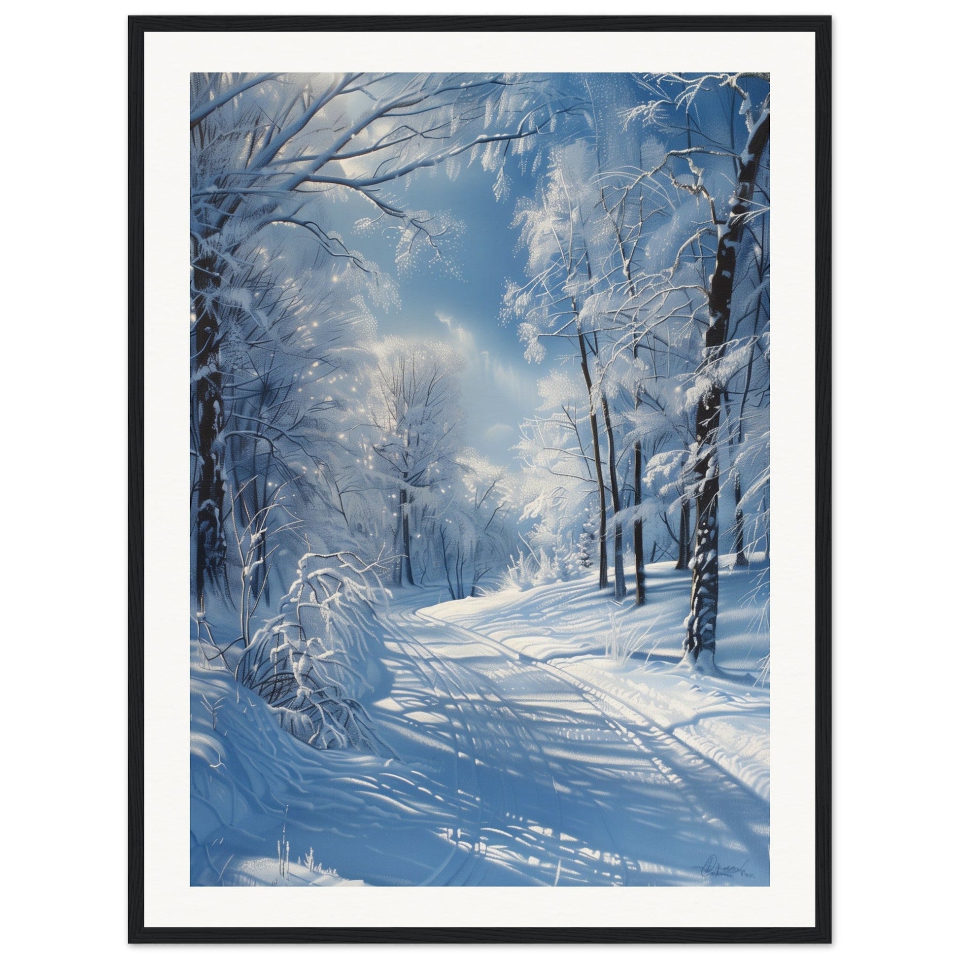 Poster Paysage de Neige ( 60x80-cm-Bois-noir)