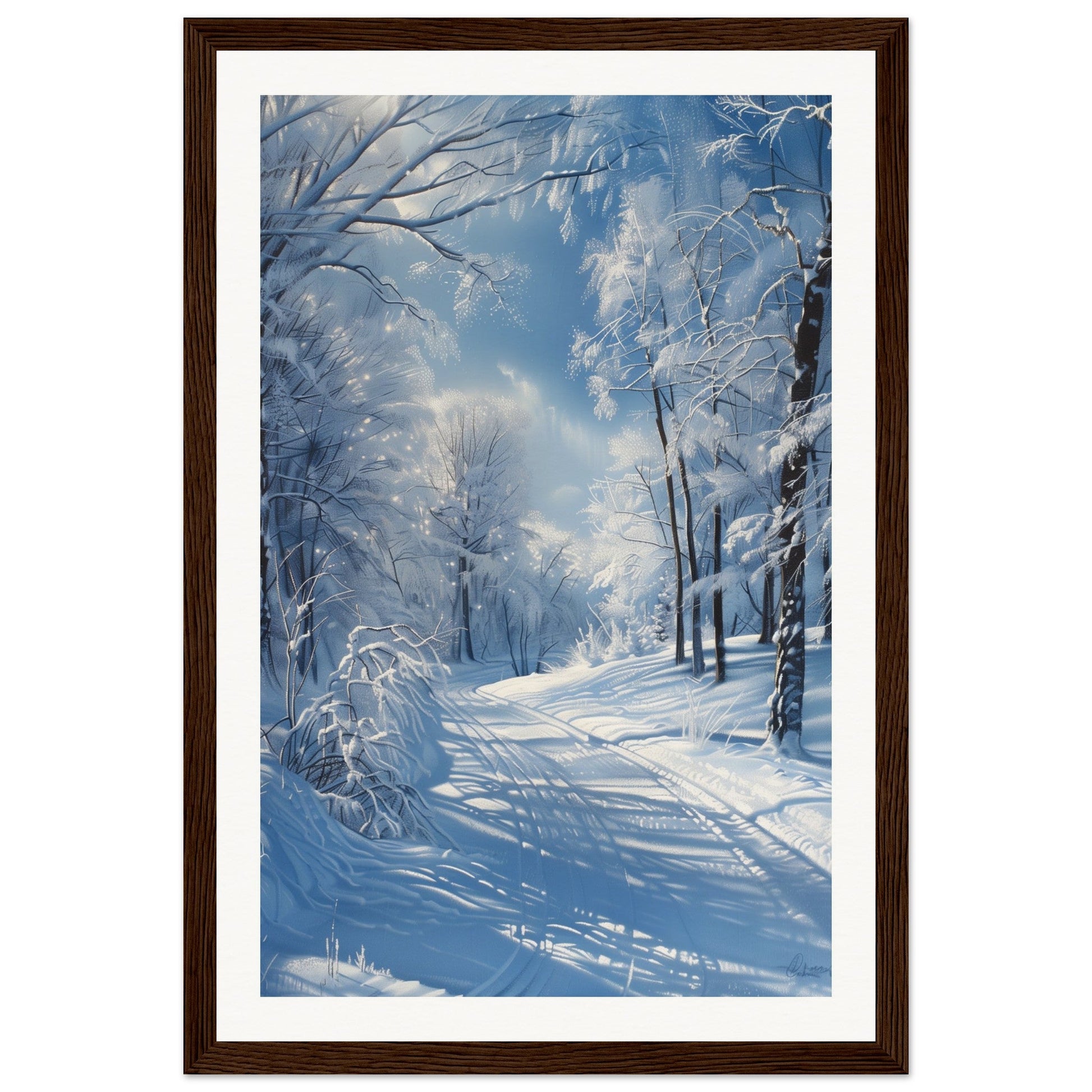 Poster Paysage de Neige ( 30x45-cm-Bois-foncé)