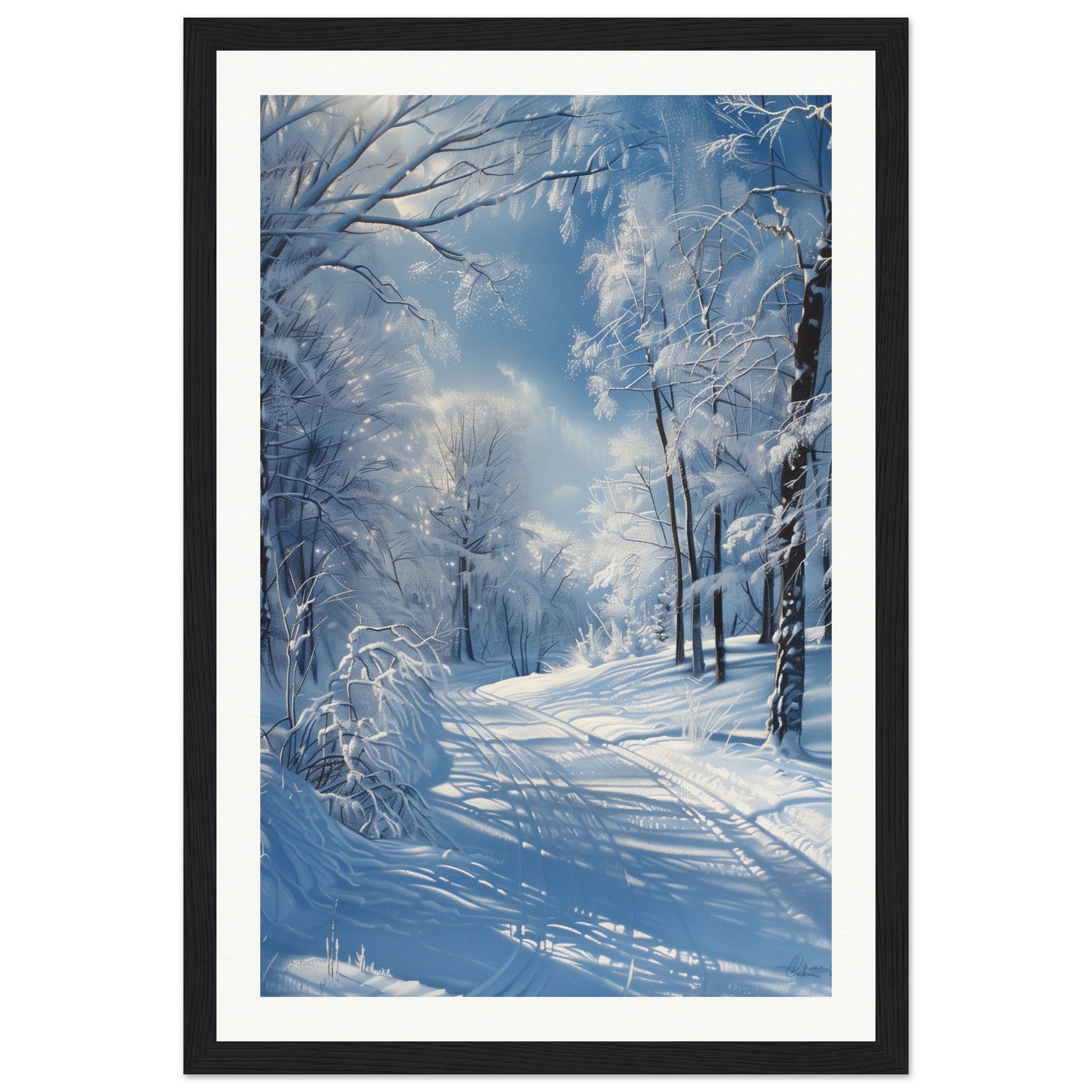 Poster Paysage de Neige ( 30x45-cm-Bois-noir)