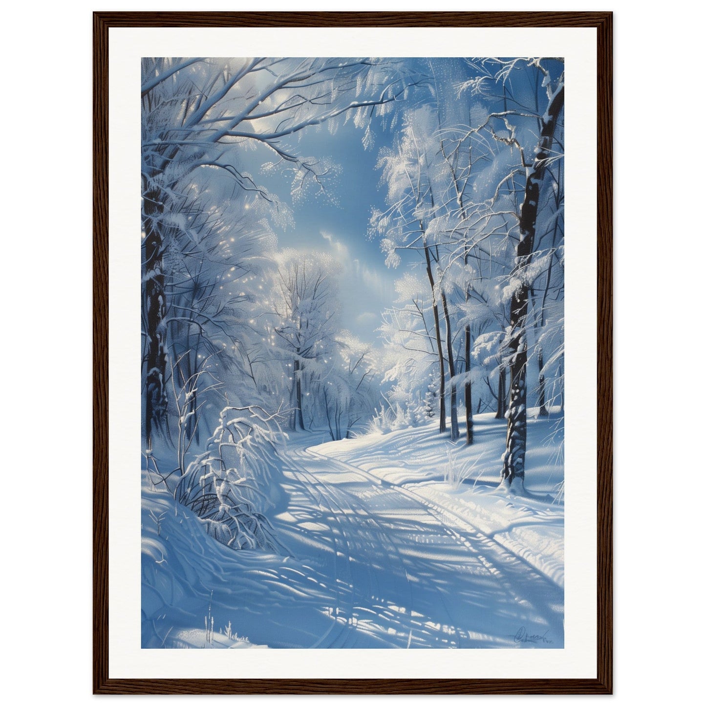 Poster Paysage de Neige ( 45x60-cm-Bois-foncé)