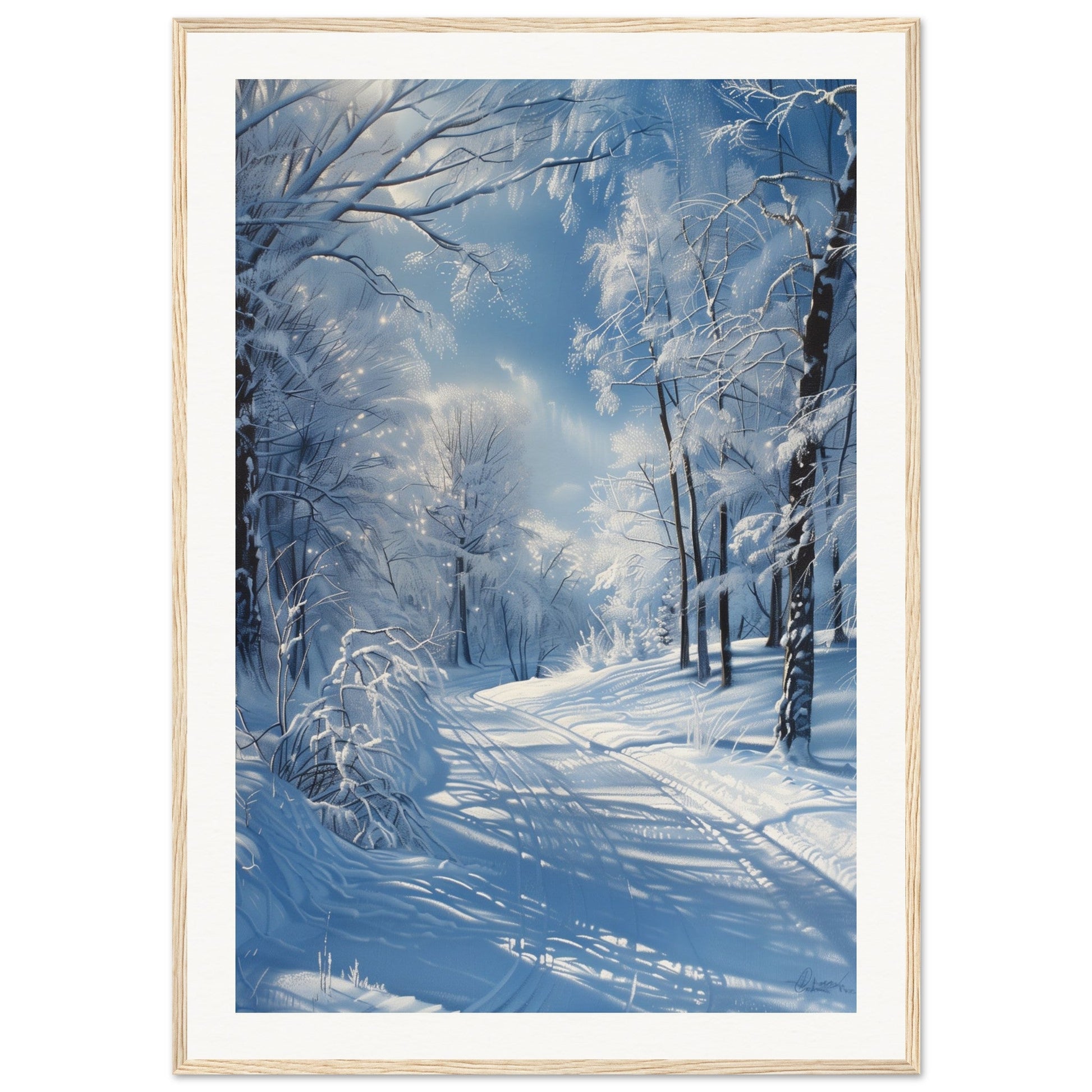 Poster Paysage de Neige ( 70x100-cm-Bois-clair)