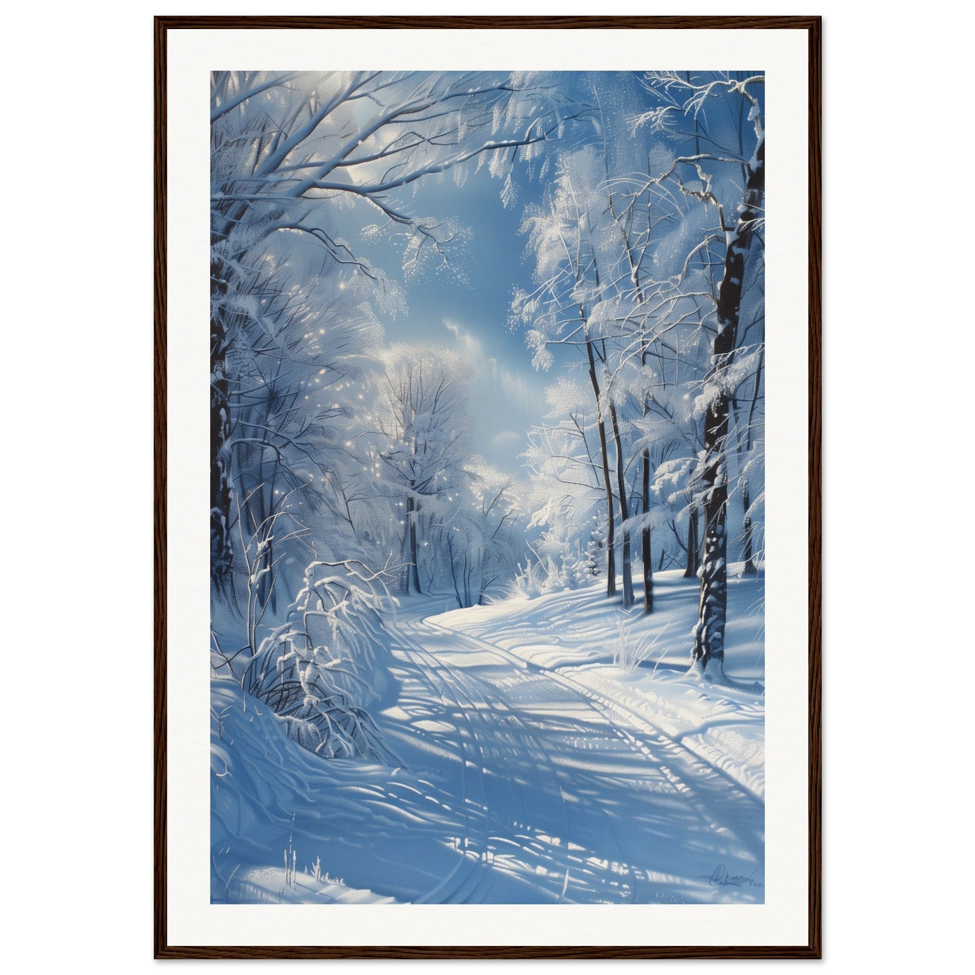 Poster Paysage de Neige ( 70x100-cm-Bois-foncé)