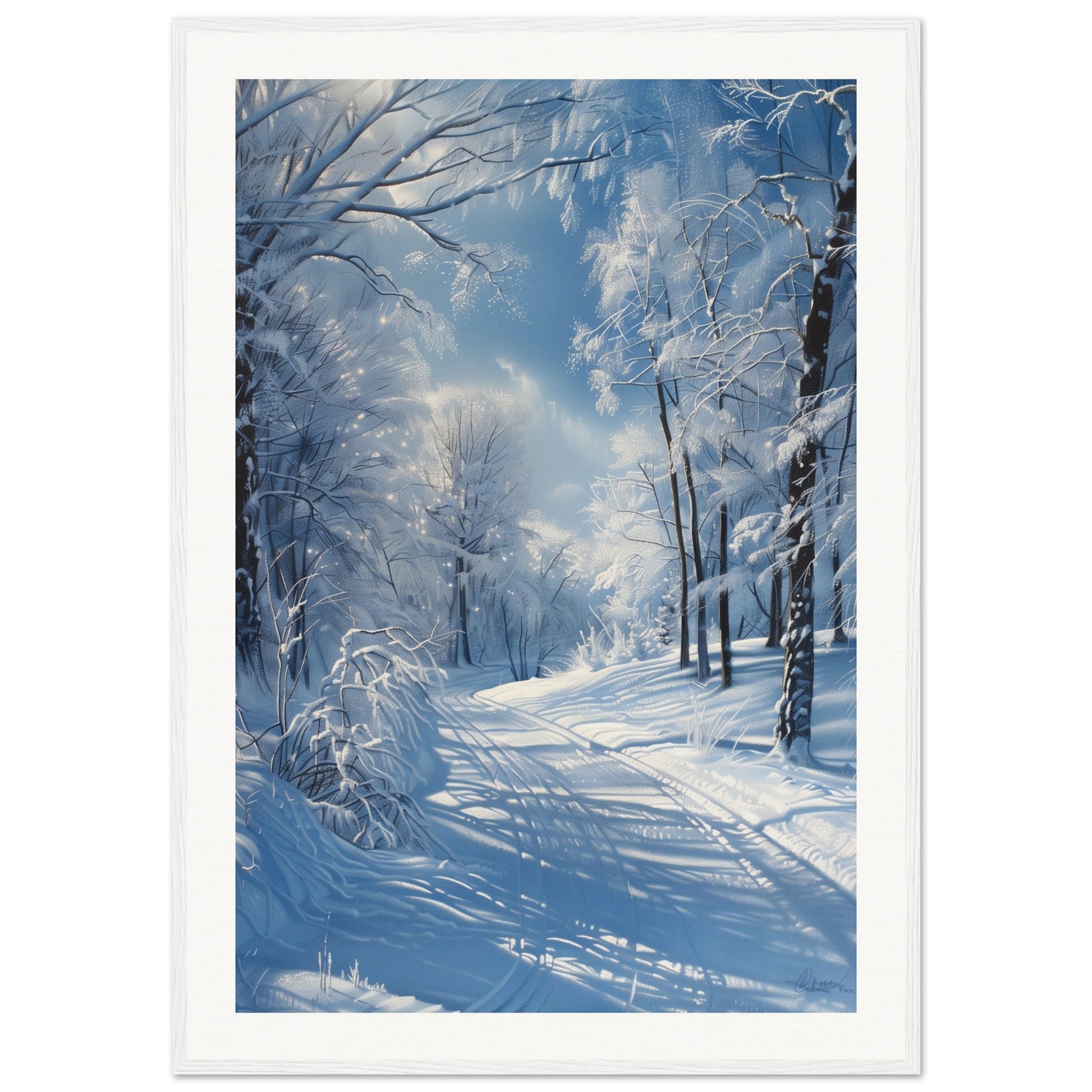 Poster Paysage de Neige ( 70x100-cm-Bois-blanc)