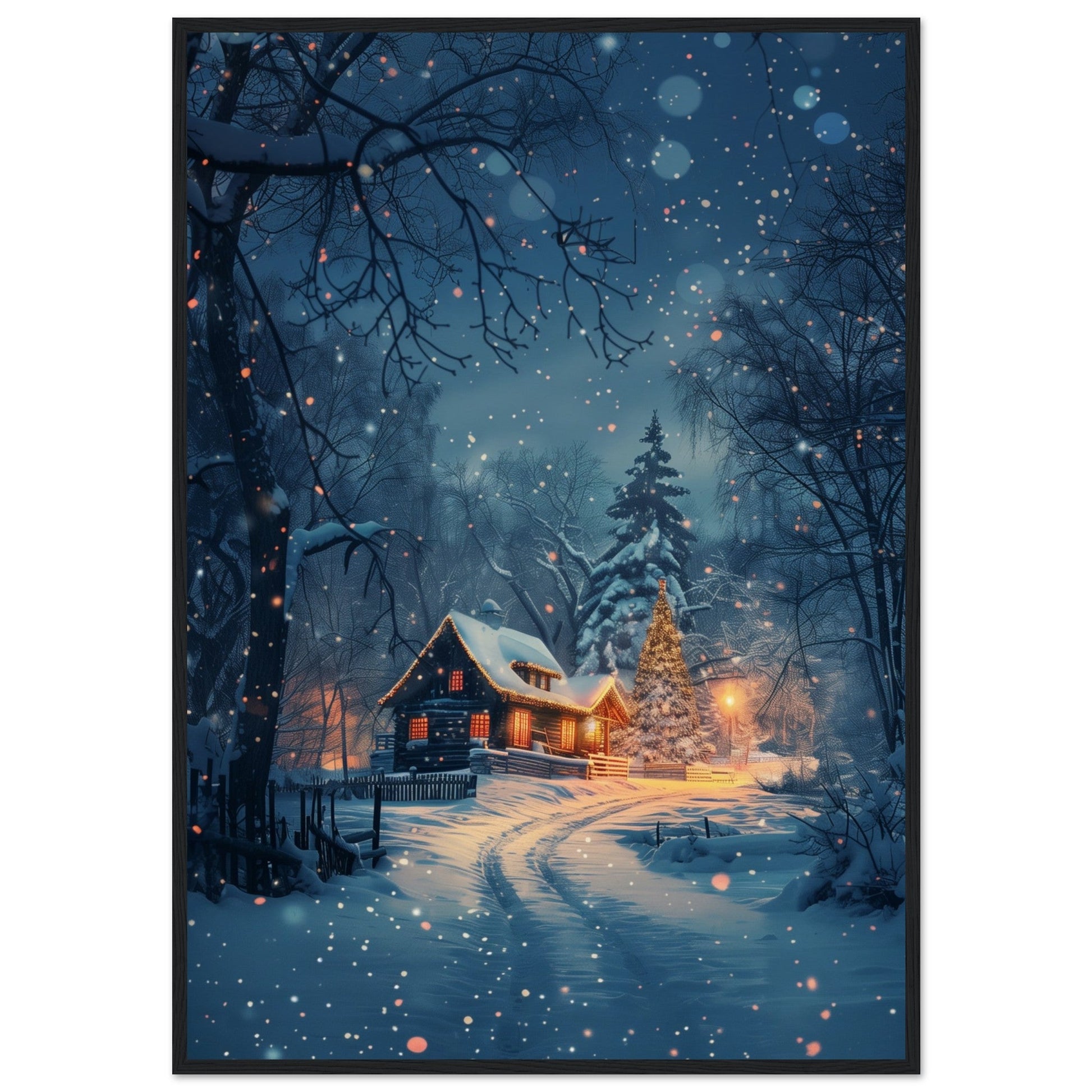 Poster Paysage de Noël ( 70x100-cm-Bois-noir)