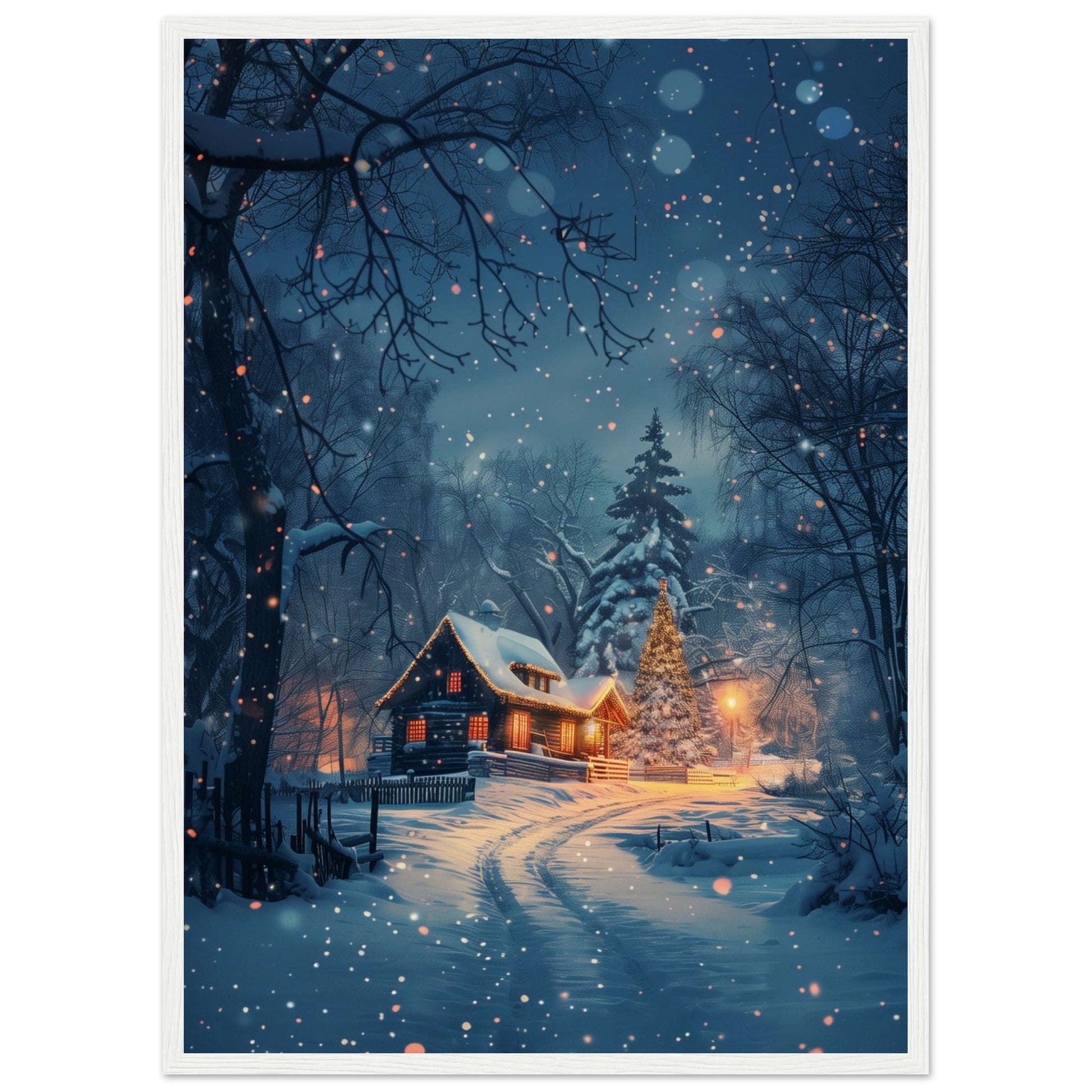 Poster Paysage de Noël ( 50x70-cm-Bois-blanc)