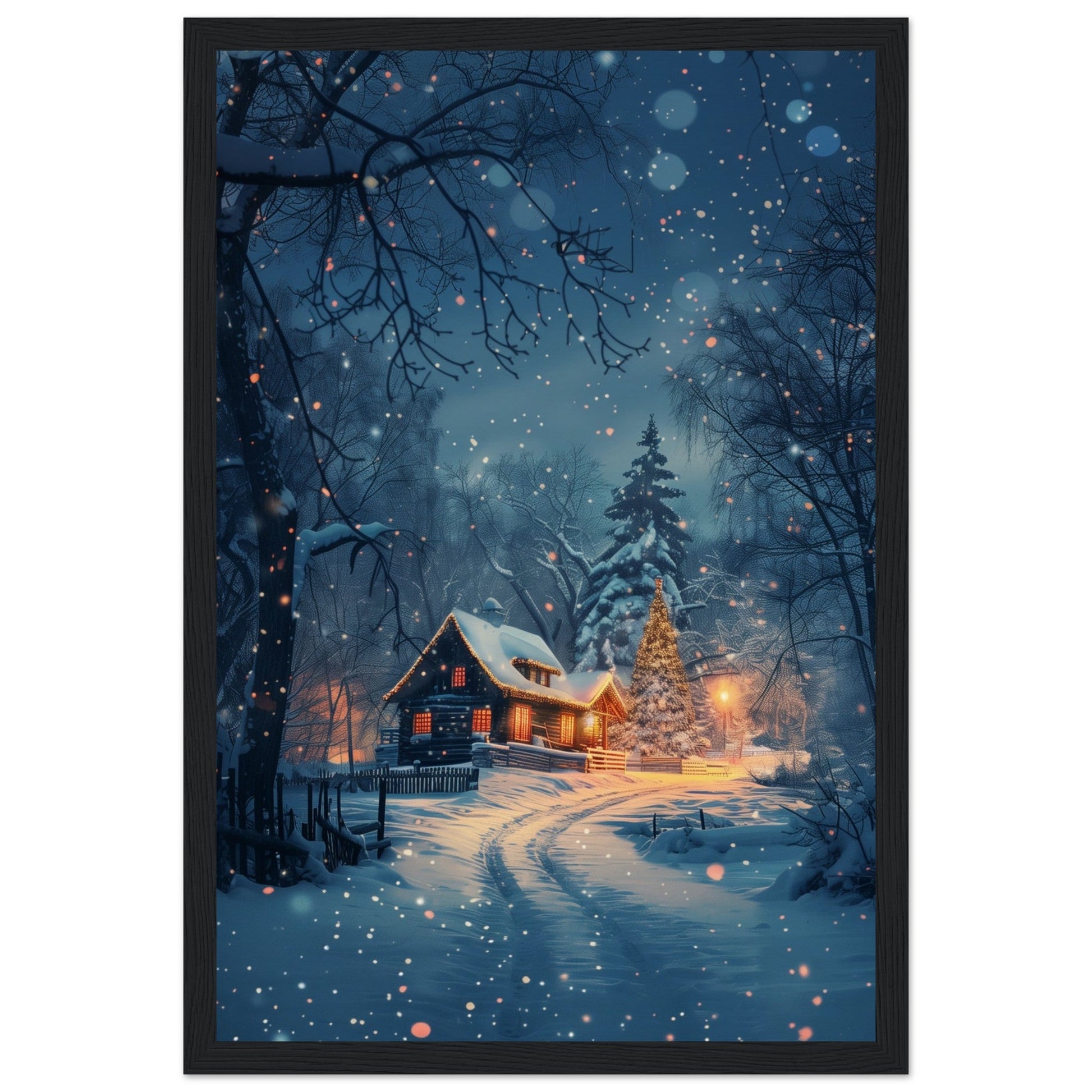 Poster Paysage de Noël ( 30x45-cm-Bois-noir)