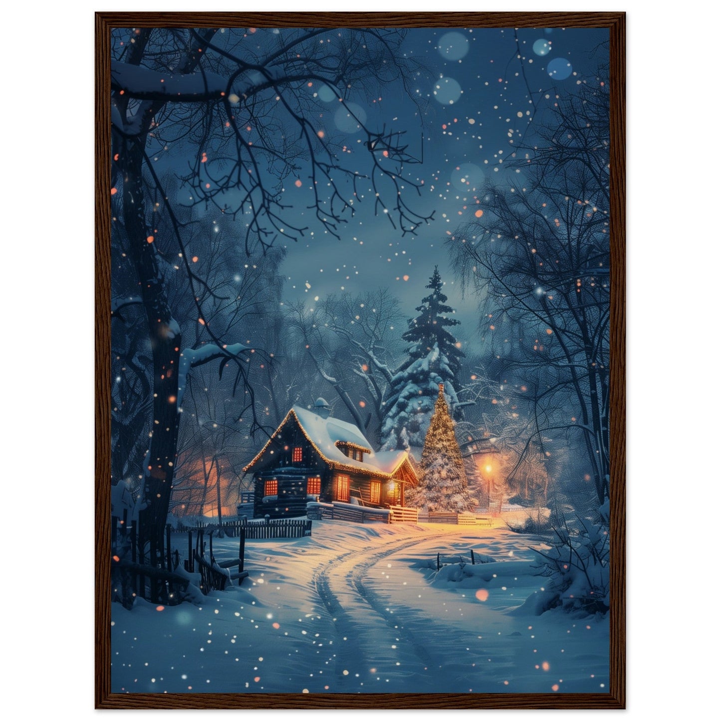 Poster Paysage de Noël ( 45x60-cm-Bois-foncé)