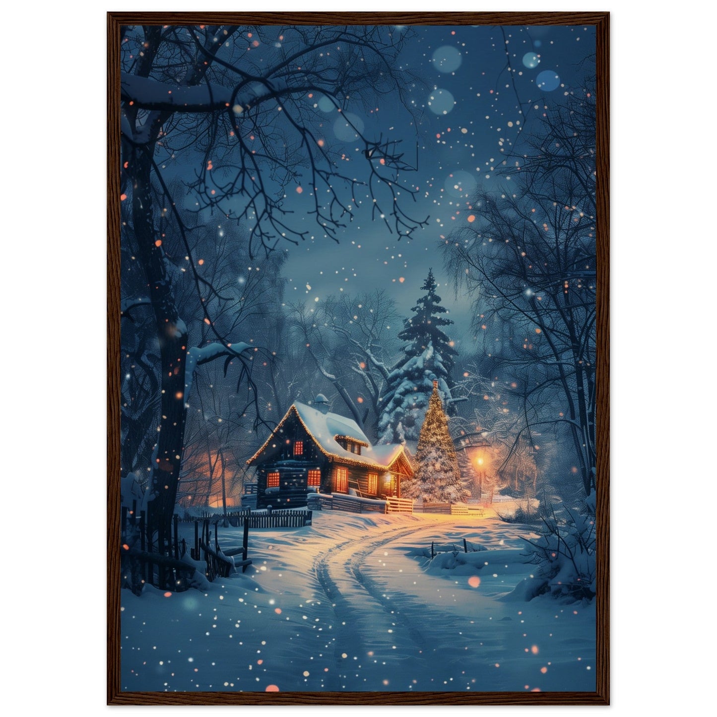 Poster Paysage de Noël ( 50x70-cm-Bois-foncé)