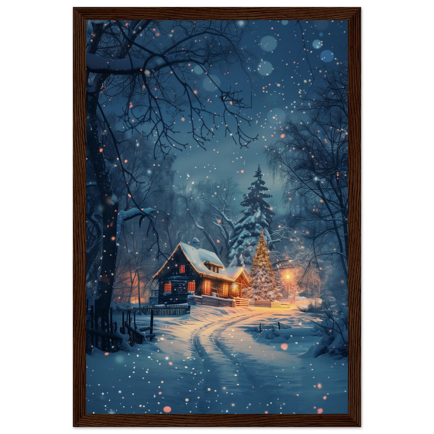 Poster Paysage de Noël ( 30x45-cm-Bois-foncé)