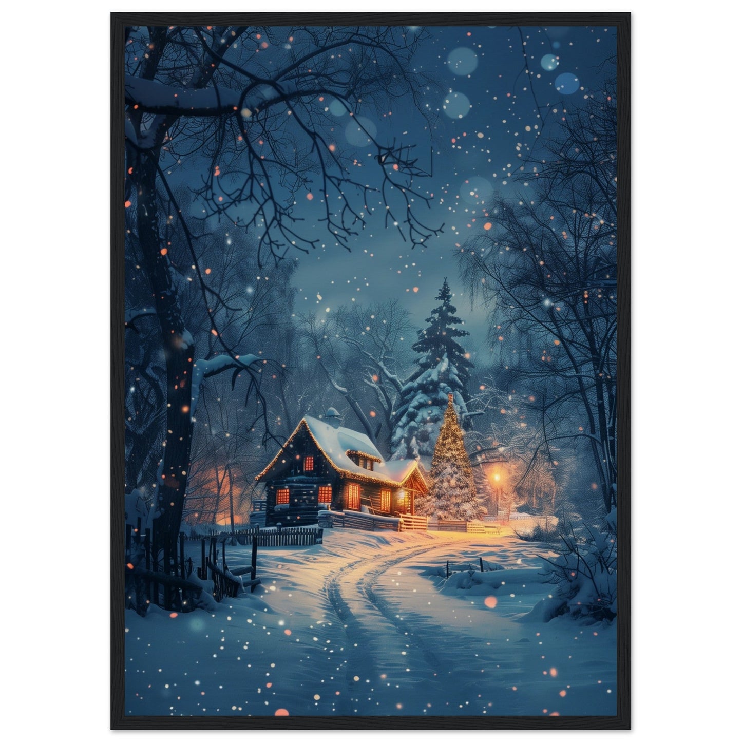 Poster Paysage de Noël ( 50x70-cm-Bois-noir)