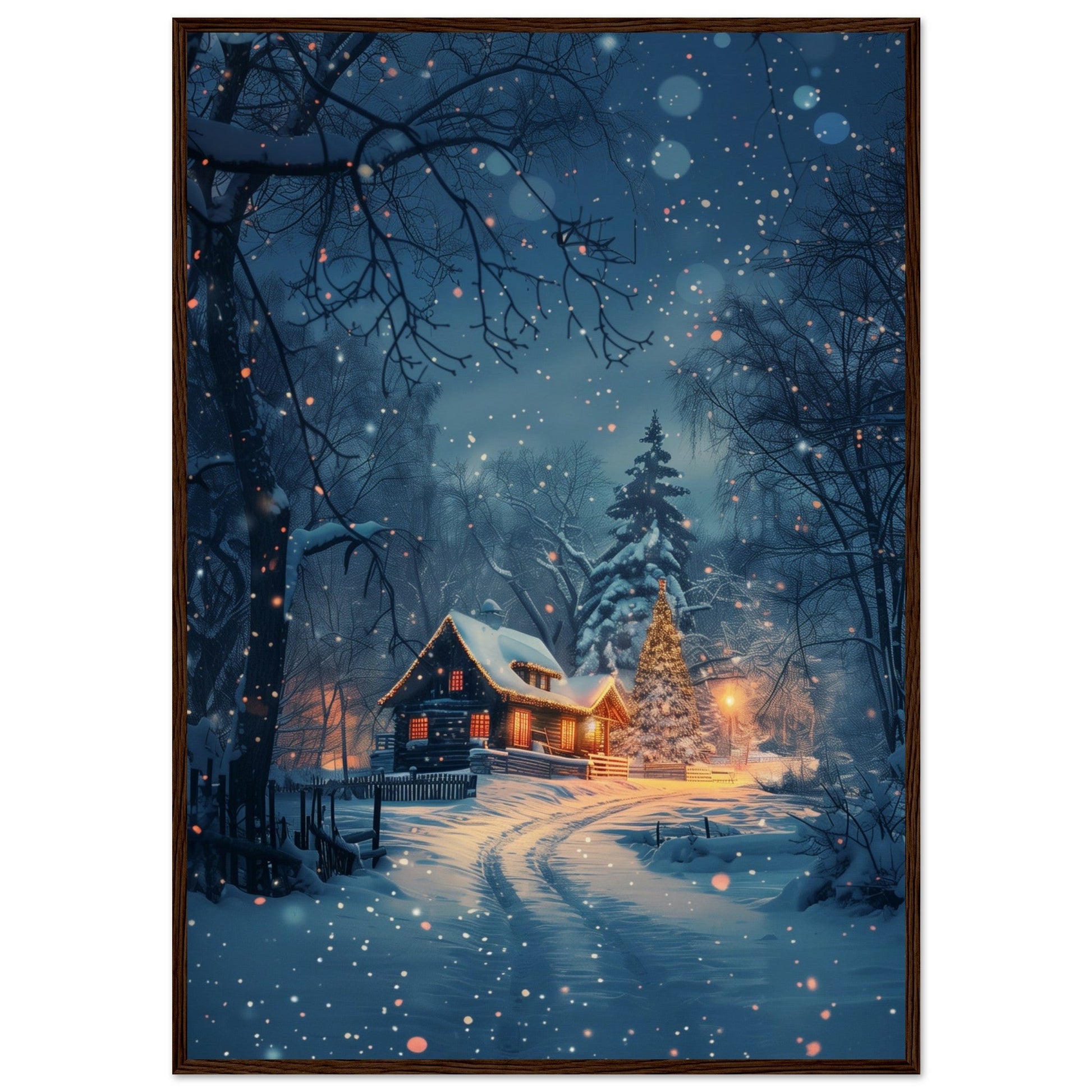 Poster Paysage de Noël ( 70x100-cm-Bois-foncé)