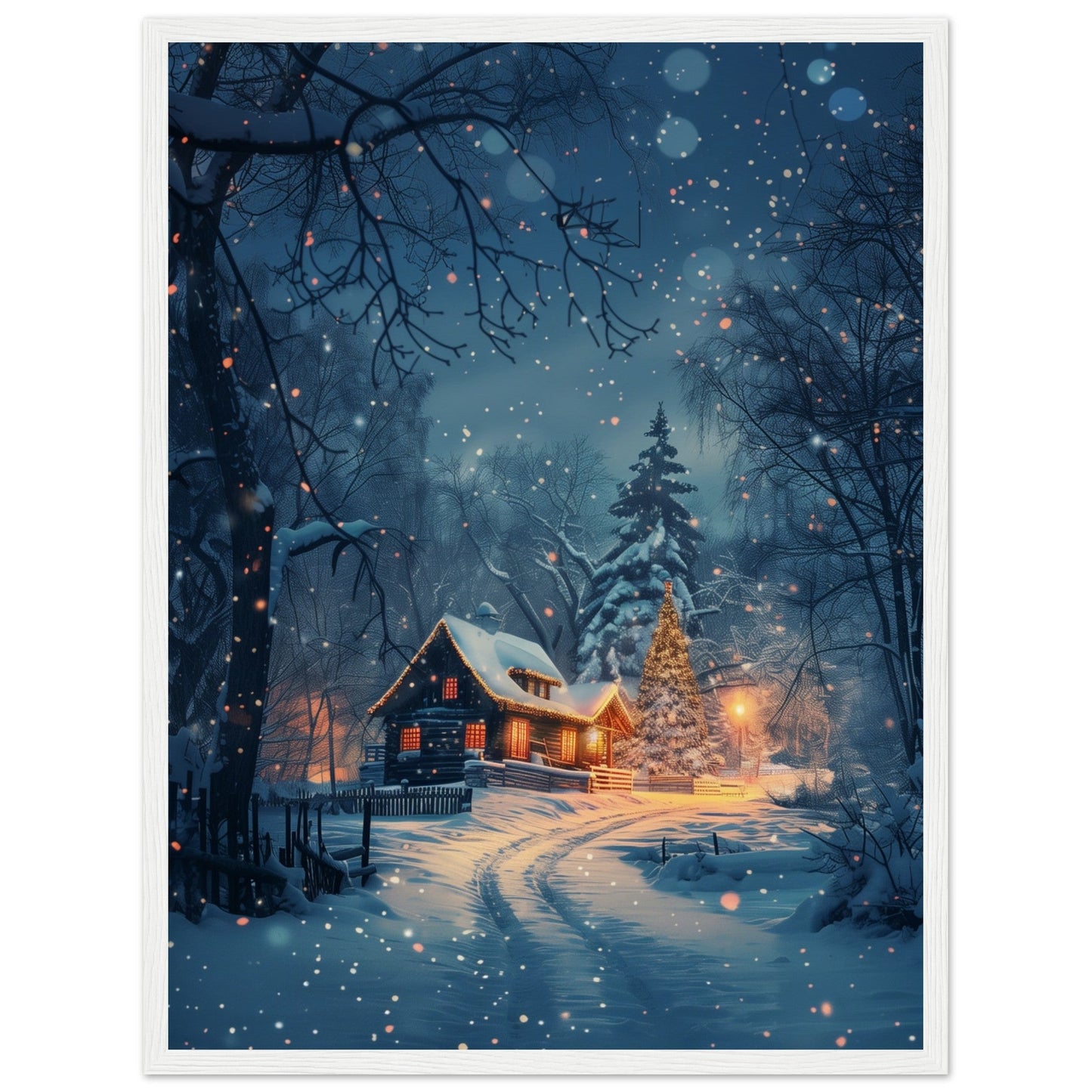 Poster Paysage de Noël ( 45x60-cm-Bois-blanc)