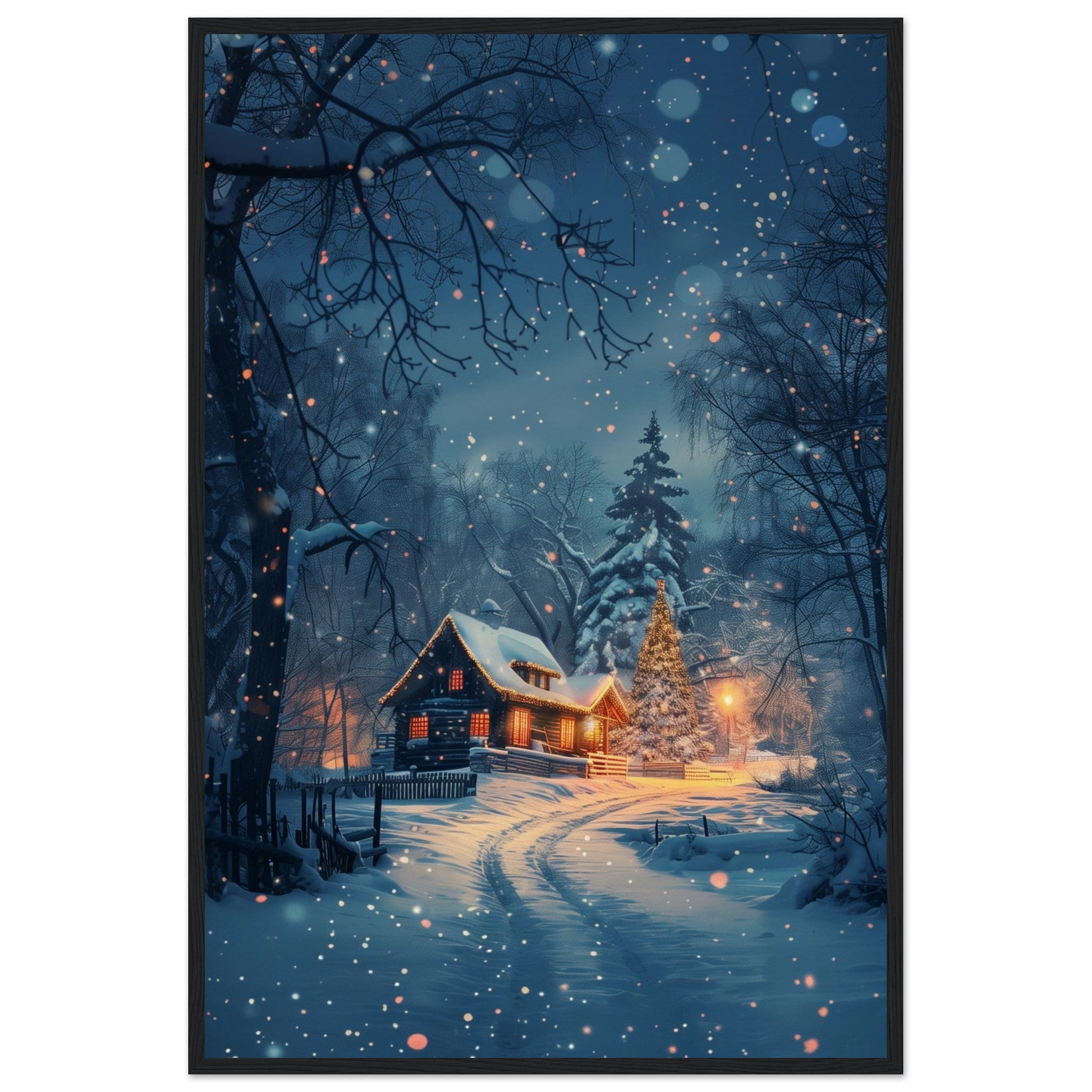 Poster Paysage de Noël ( 60x90-cm-Bois-noir)