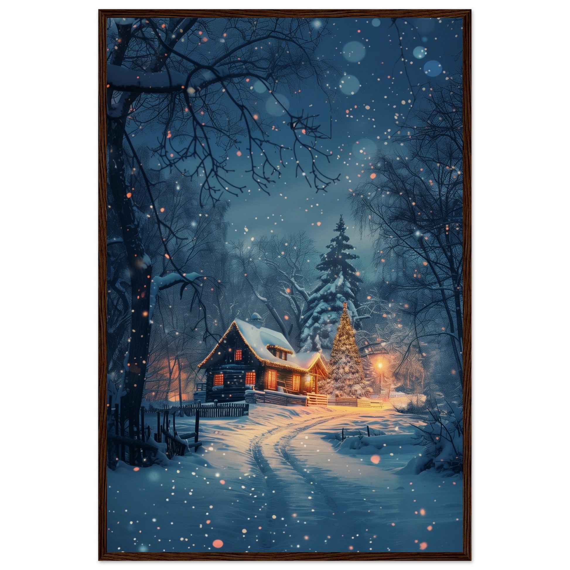 Poster Paysage de Noël ( 60x90-cm-Bois-foncé)