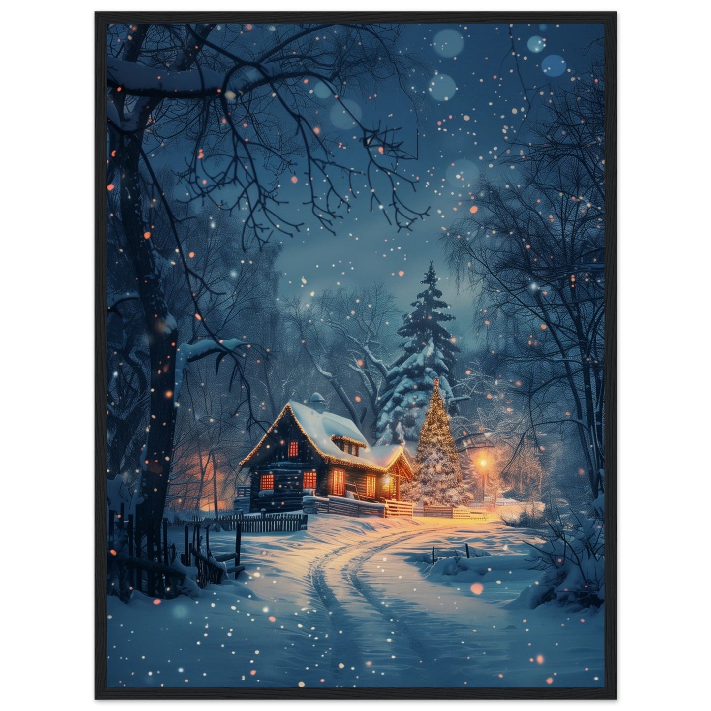 Poster Paysage de Noël ( 60x80-cm-Bois-noir)