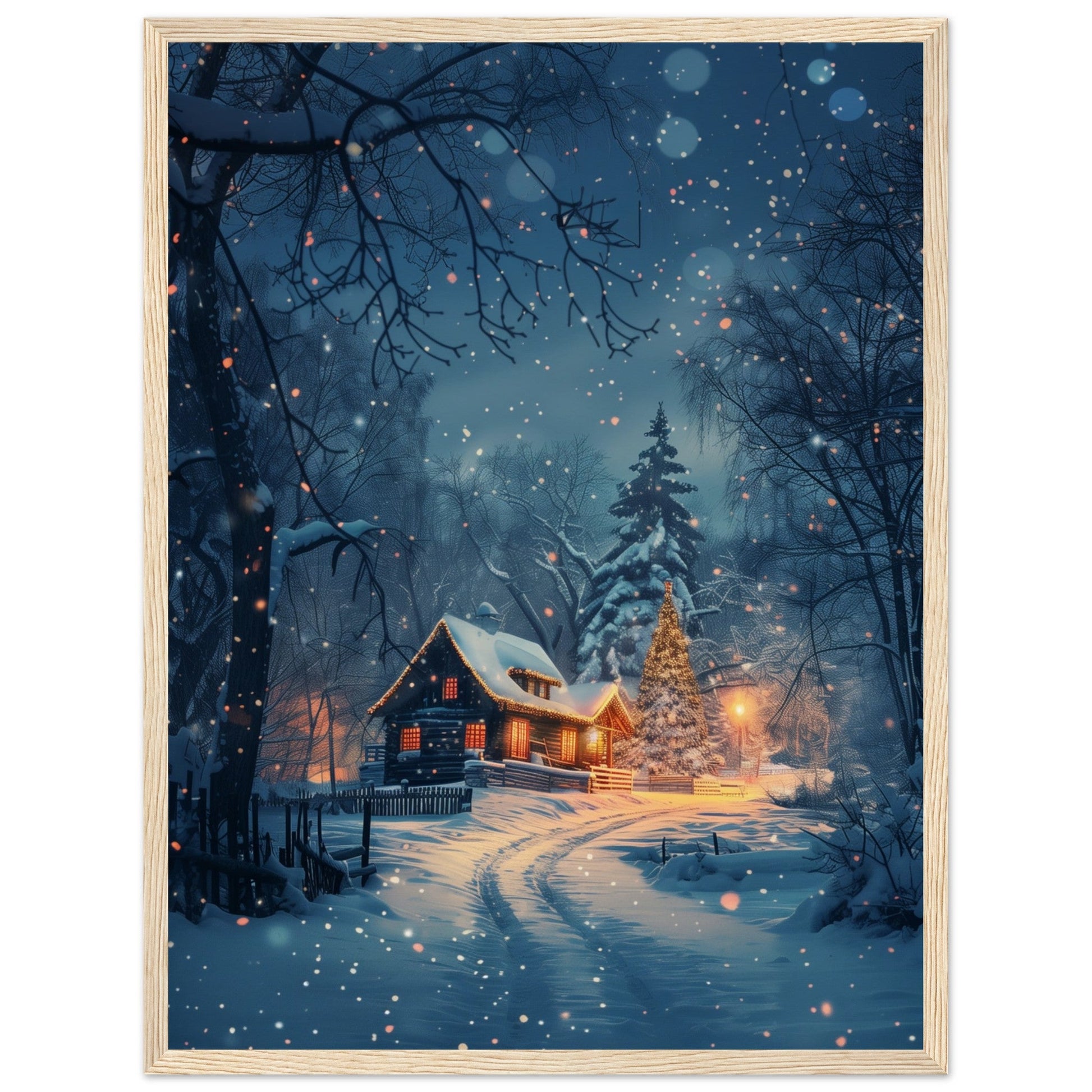 Poster Paysage de Noël ( 45x60-cm-Bois-clair)