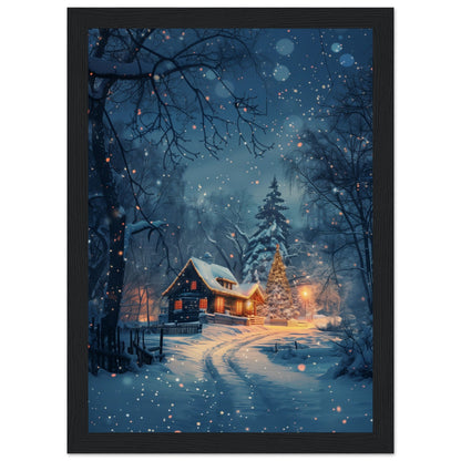 Poster Paysage de Noël ( 21x29.7-cm-Bois-noir)