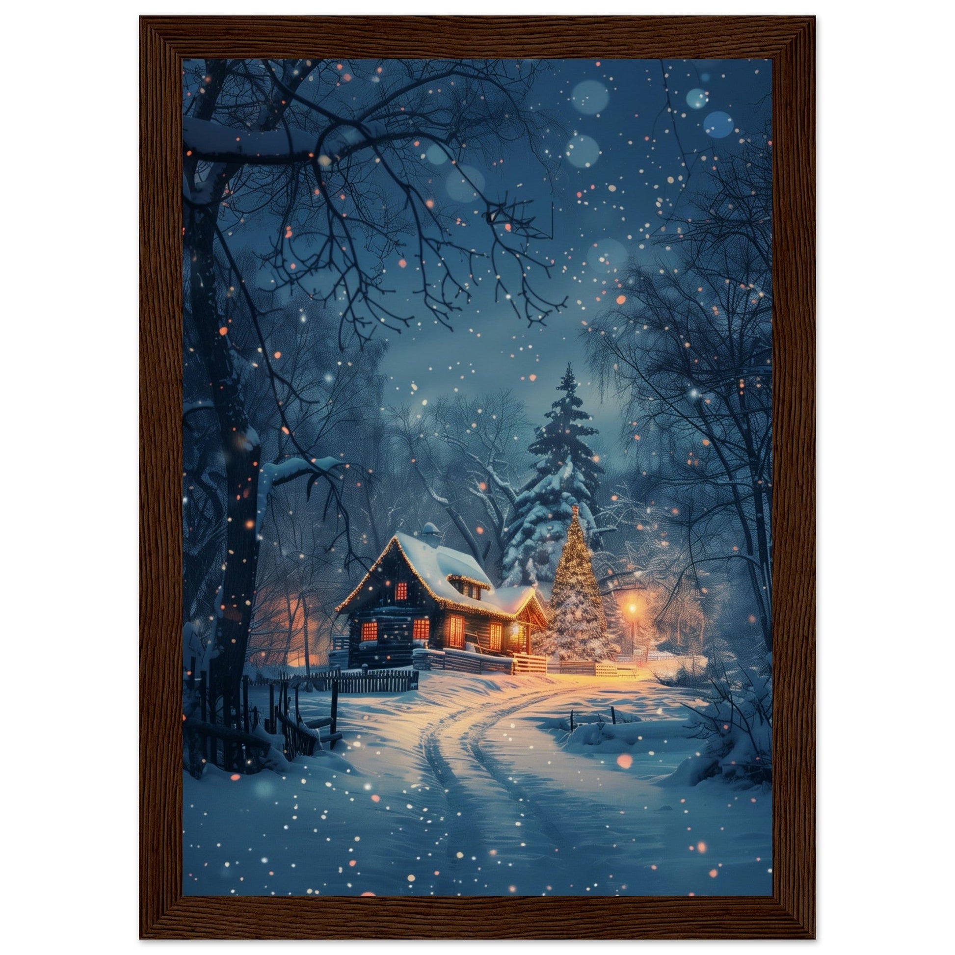 Poster Paysage de Noël ( 21x29.7-cm-Bois-foncé)