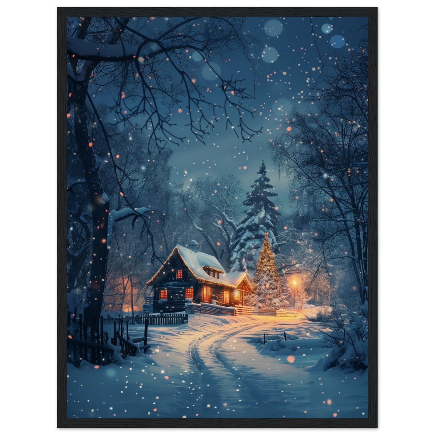 Poster Paysage de Noël ( 45x60-cm-Bois-noir)