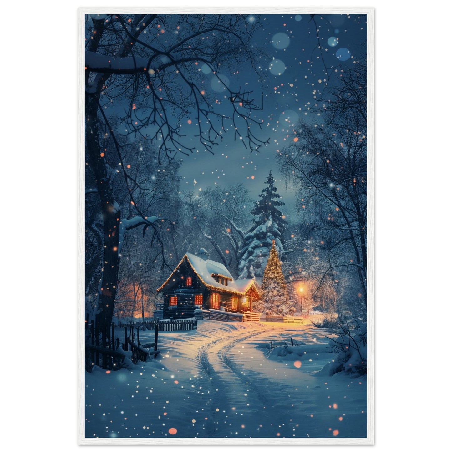 Poster Paysage de Noël ( 60x90-cm-Bois-blanc)