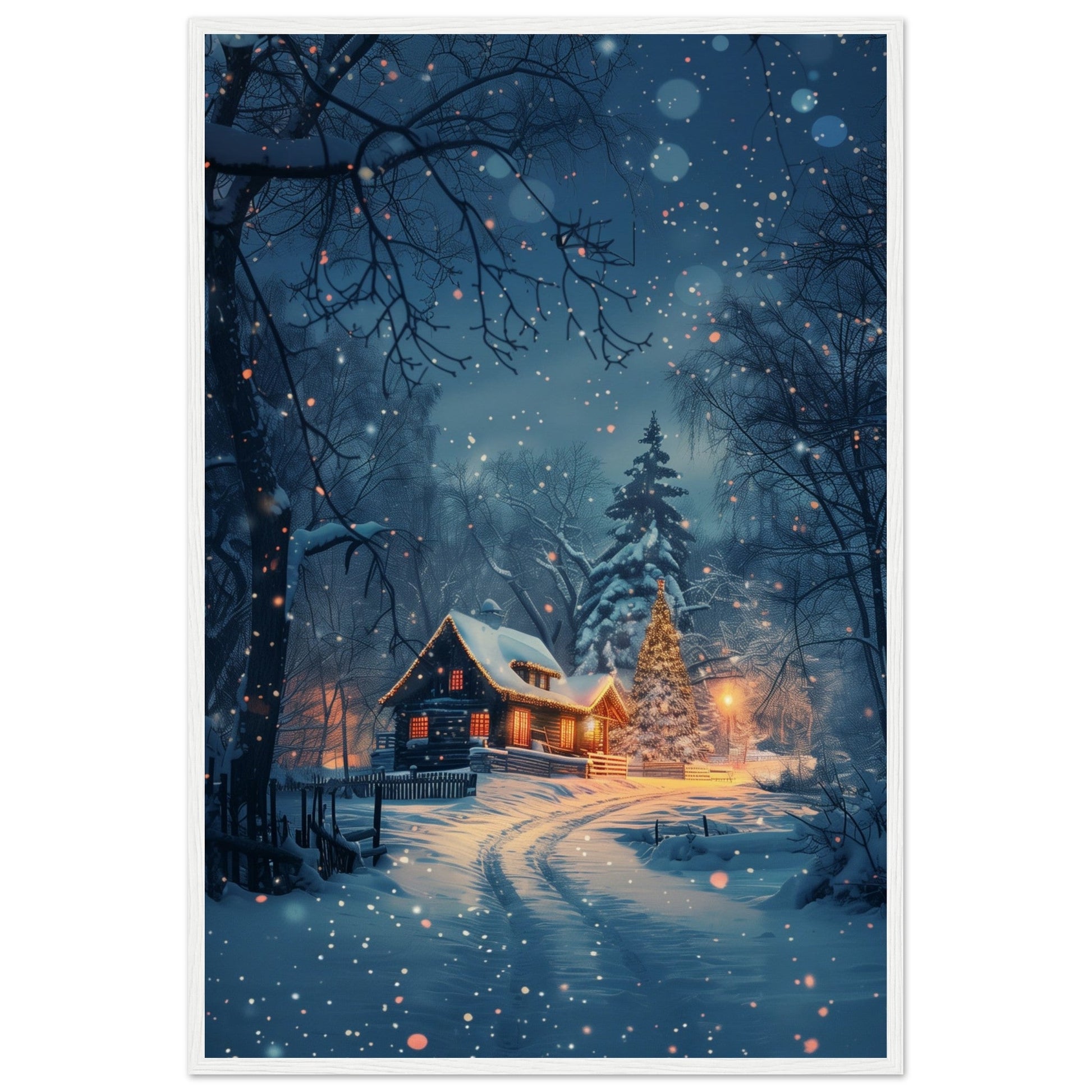 Poster Paysage de Noël ( 60x90-cm-Bois-blanc)